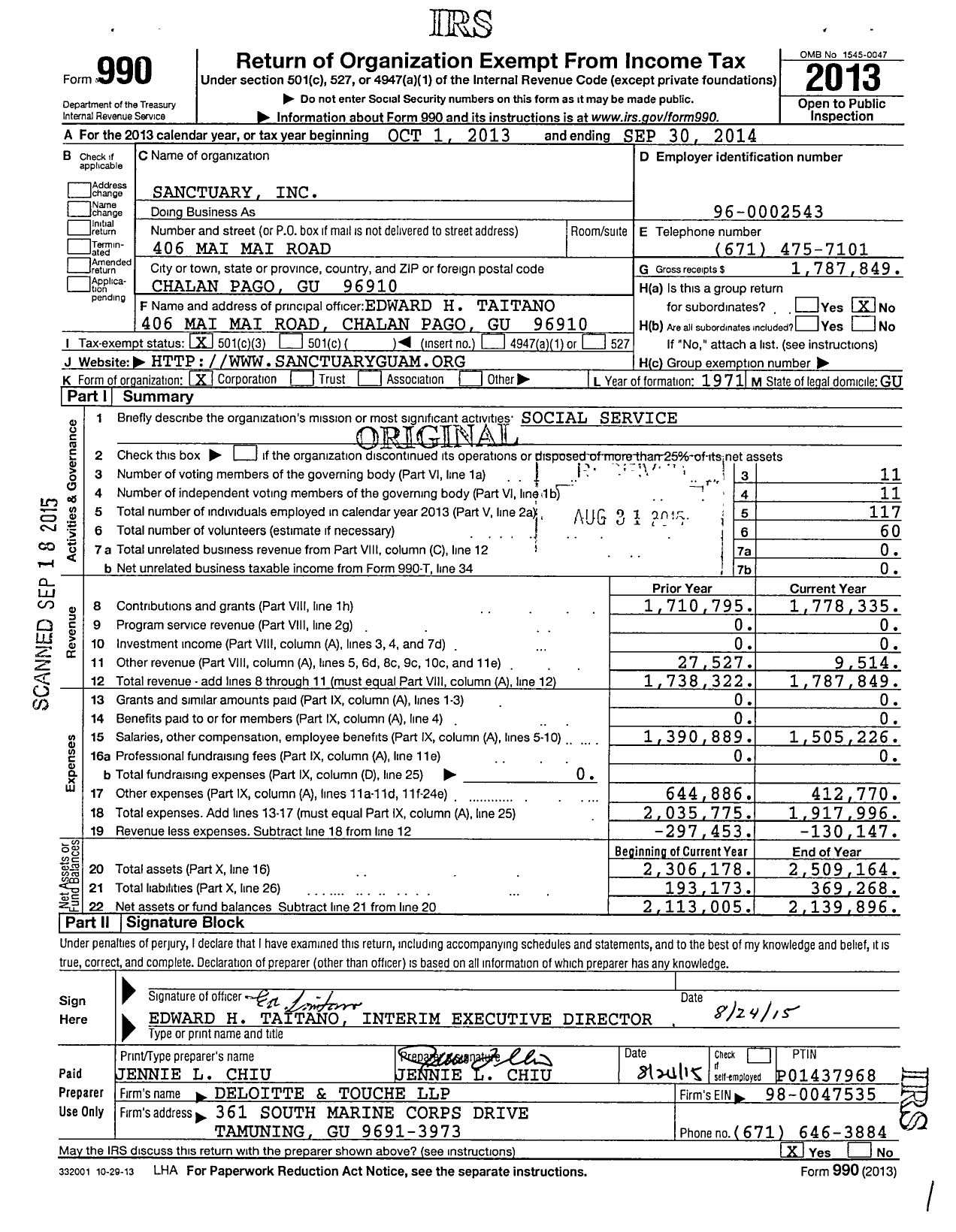Image of first page of 2013 Form 990 for Sanctuary