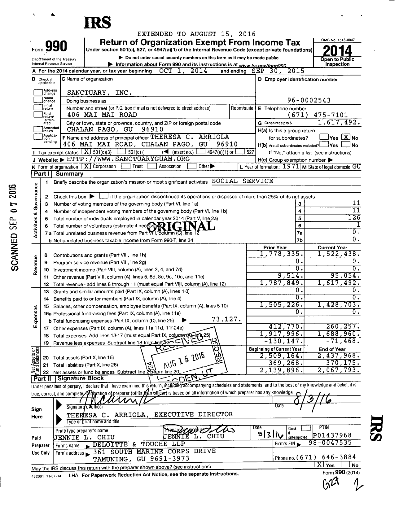 Image of first page of 2014 Form 990 for Sanctuary