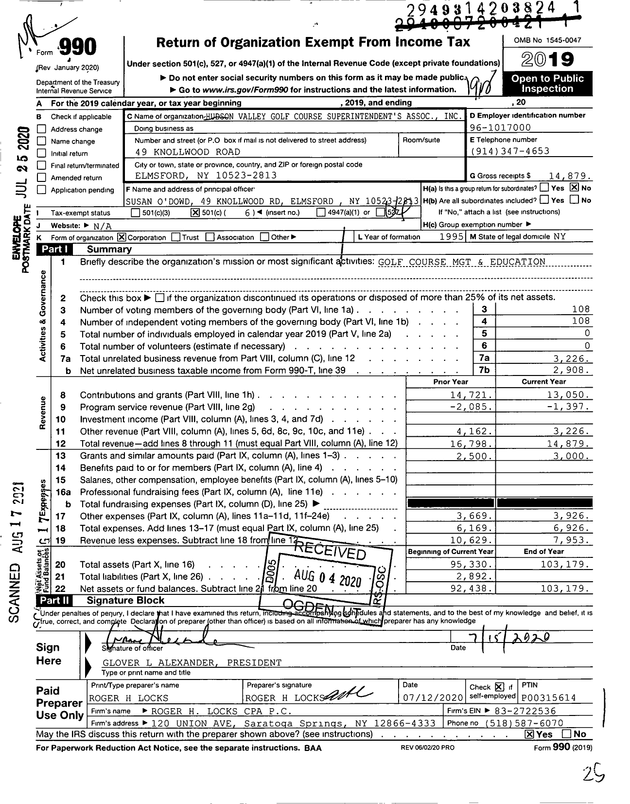 Image of first page of 2019 Form 990O for Hudson Valley Golf Course Superintendent's Association