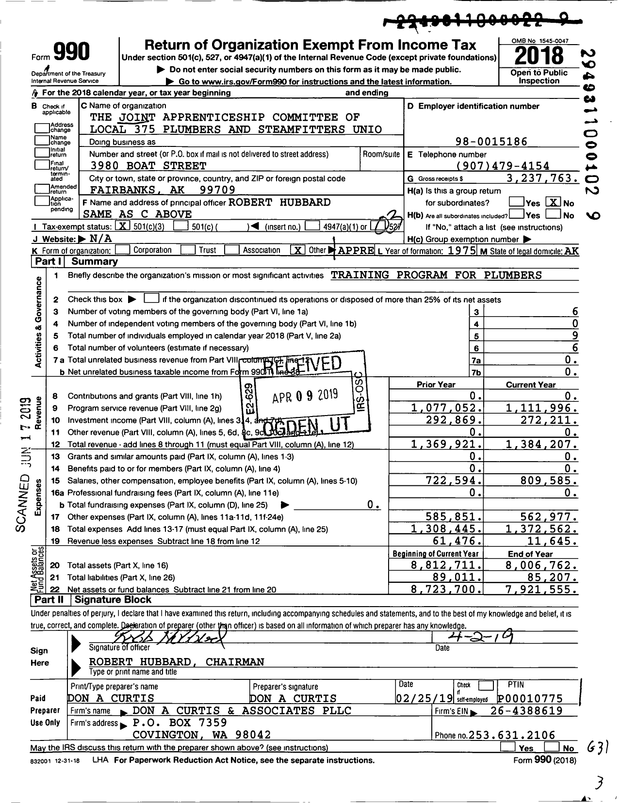 Image of first page of 2018 Form 990 for Apprenticeship and Journeymen Training Trust Fund