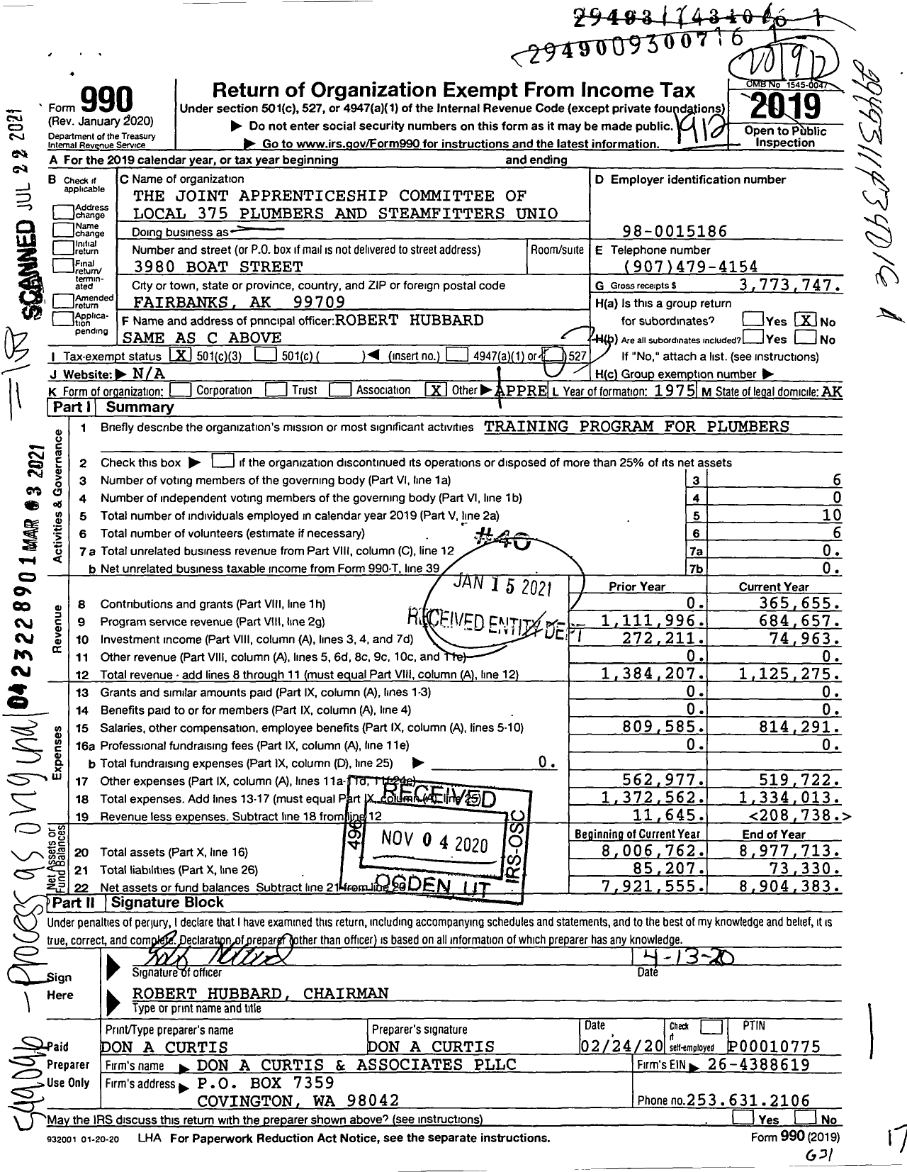 Image of first page of 2019 Form 990 for Apprenticeship and Journeymen Training Trust Fund
