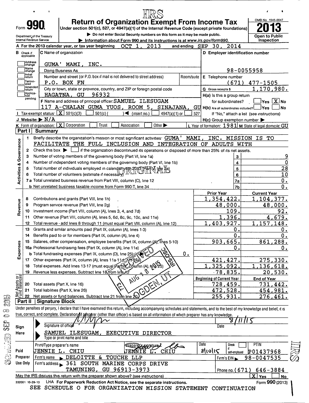 Image of first page of 2013 Form 990 for Guma' Mami
