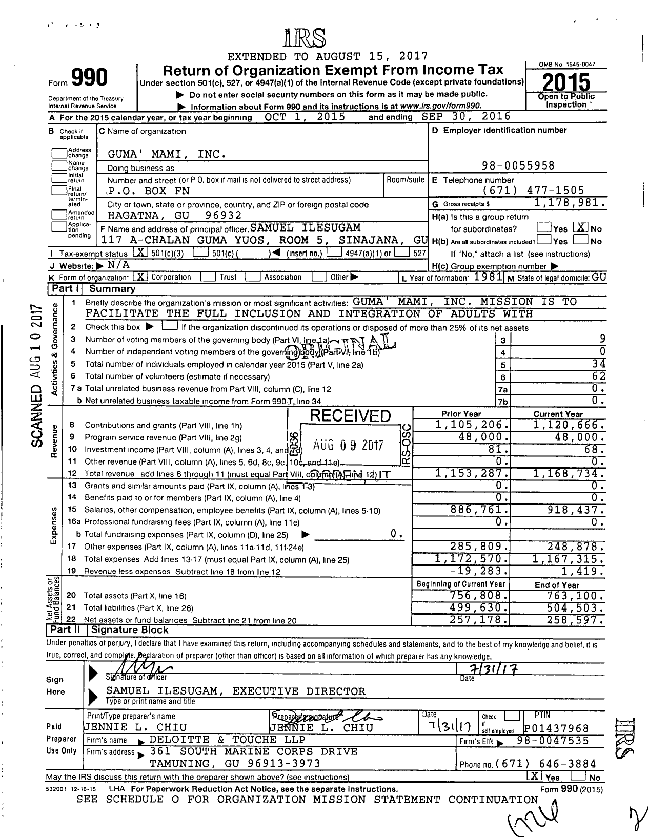 Image of first page of 2015 Form 990 for Guma' Mami