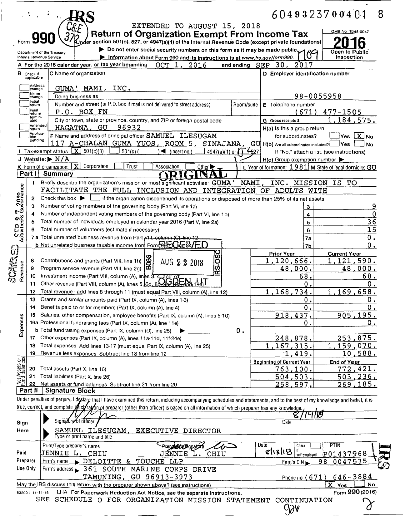 Image of first page of 2016 Form 990 for Guma' Mami