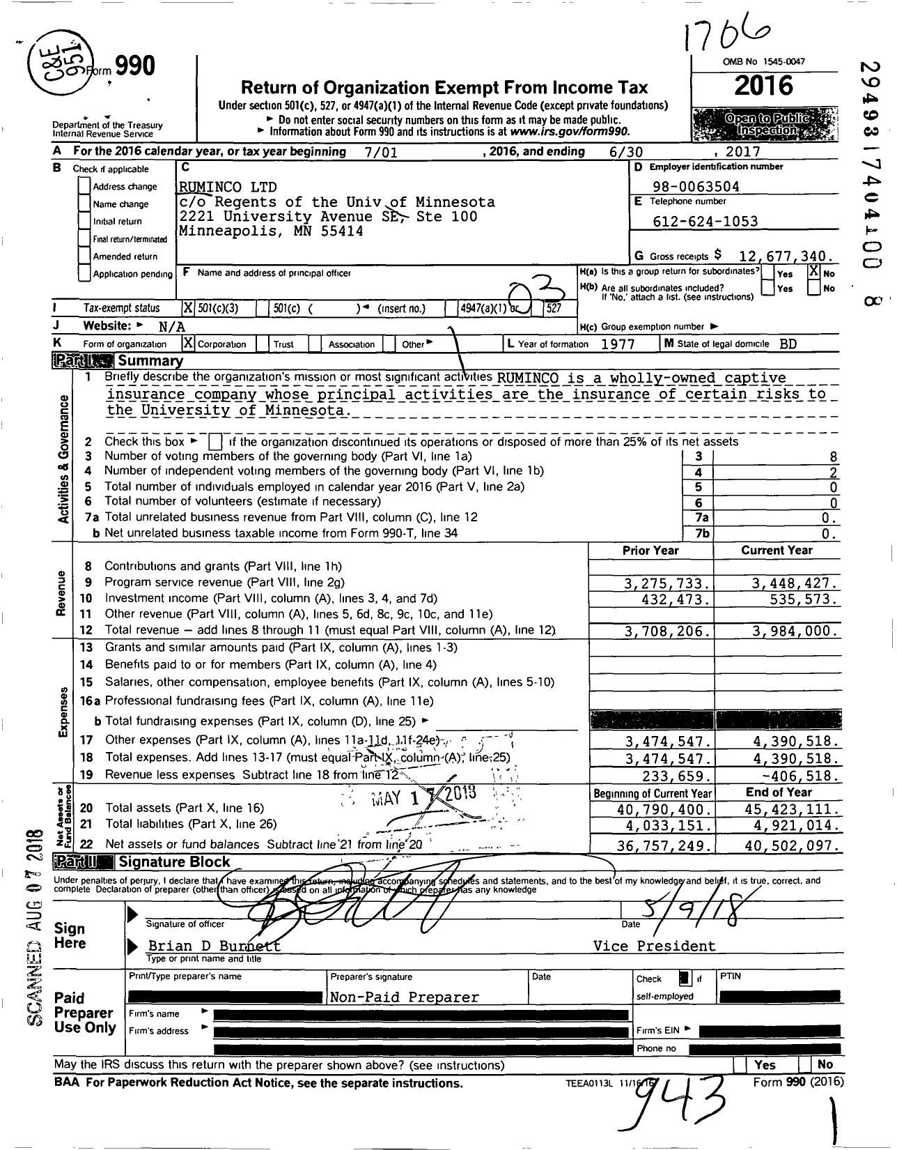 Image of first page of 2016 Form 990 for Ruminco