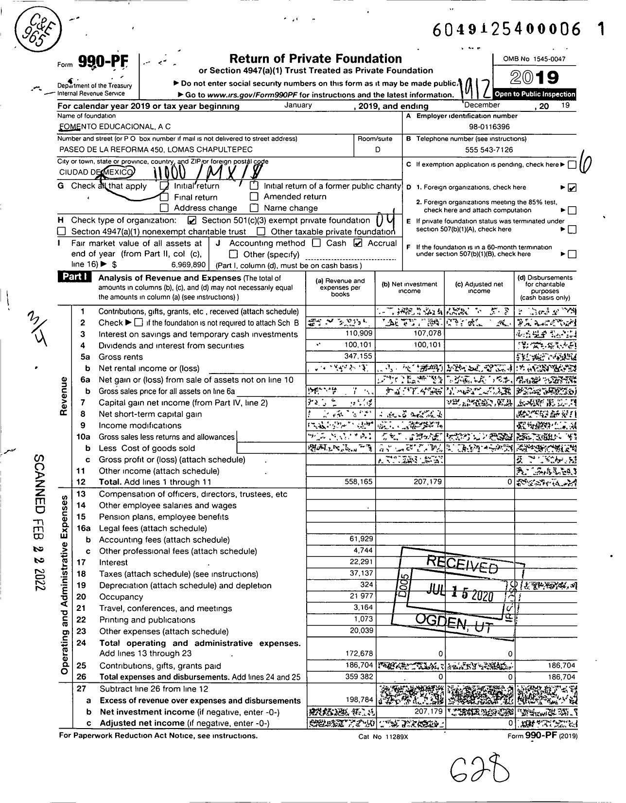 Image of first page of 2019 Form 990PF for Fomento Educacional Ac