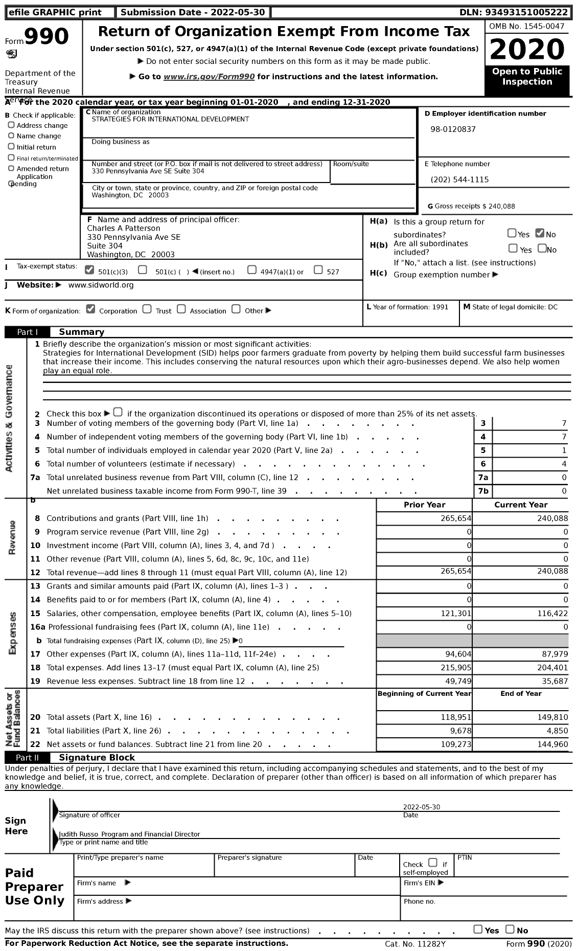 Image of first page of 2020 Form 990 for Strategies for International Development