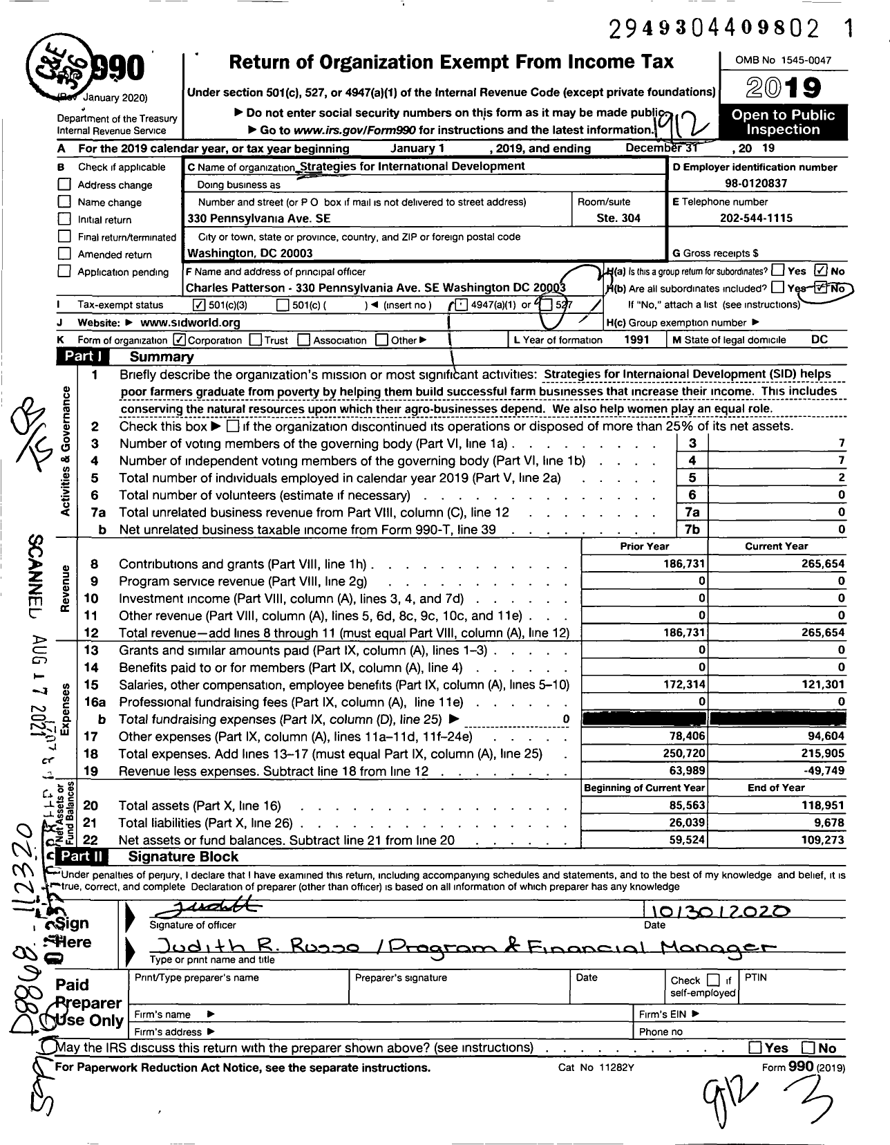 Image of first page of 2019 Form 990 for Strategies for International Development