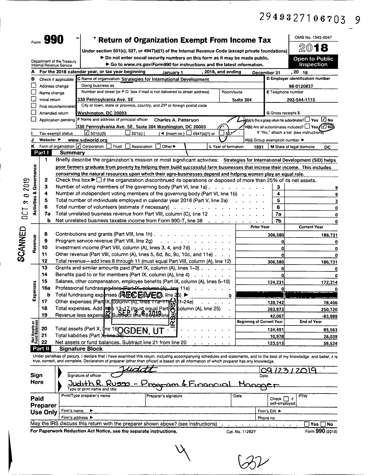 Image of first page of 2018 Form 990 for Strategies for International Development