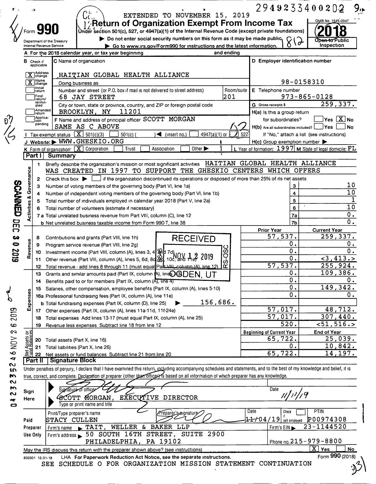 Image of first page of 2018 Form 990 for Haitian Global Health Alliance