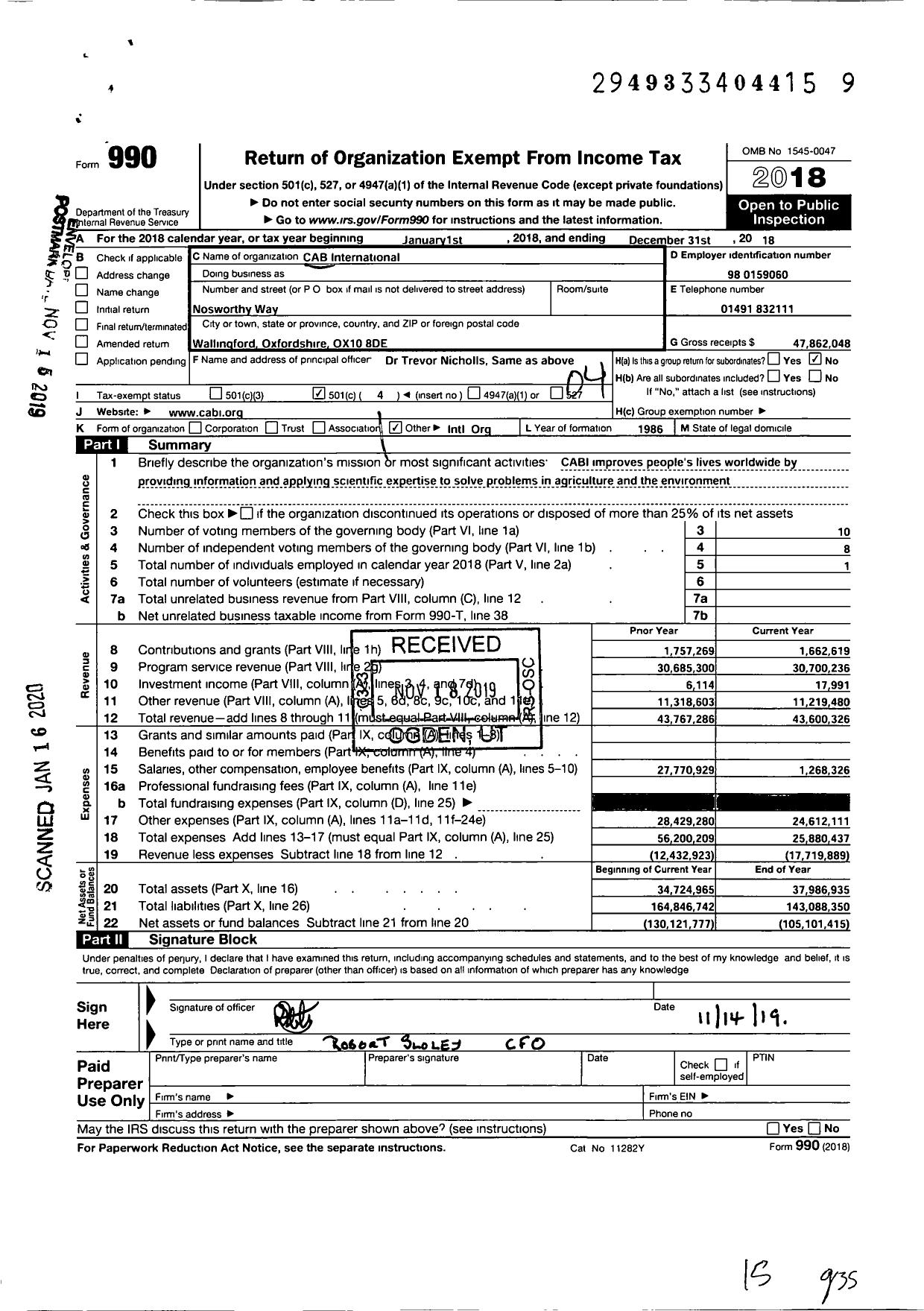 Image of first page of 2018 Form 990O for Cabi