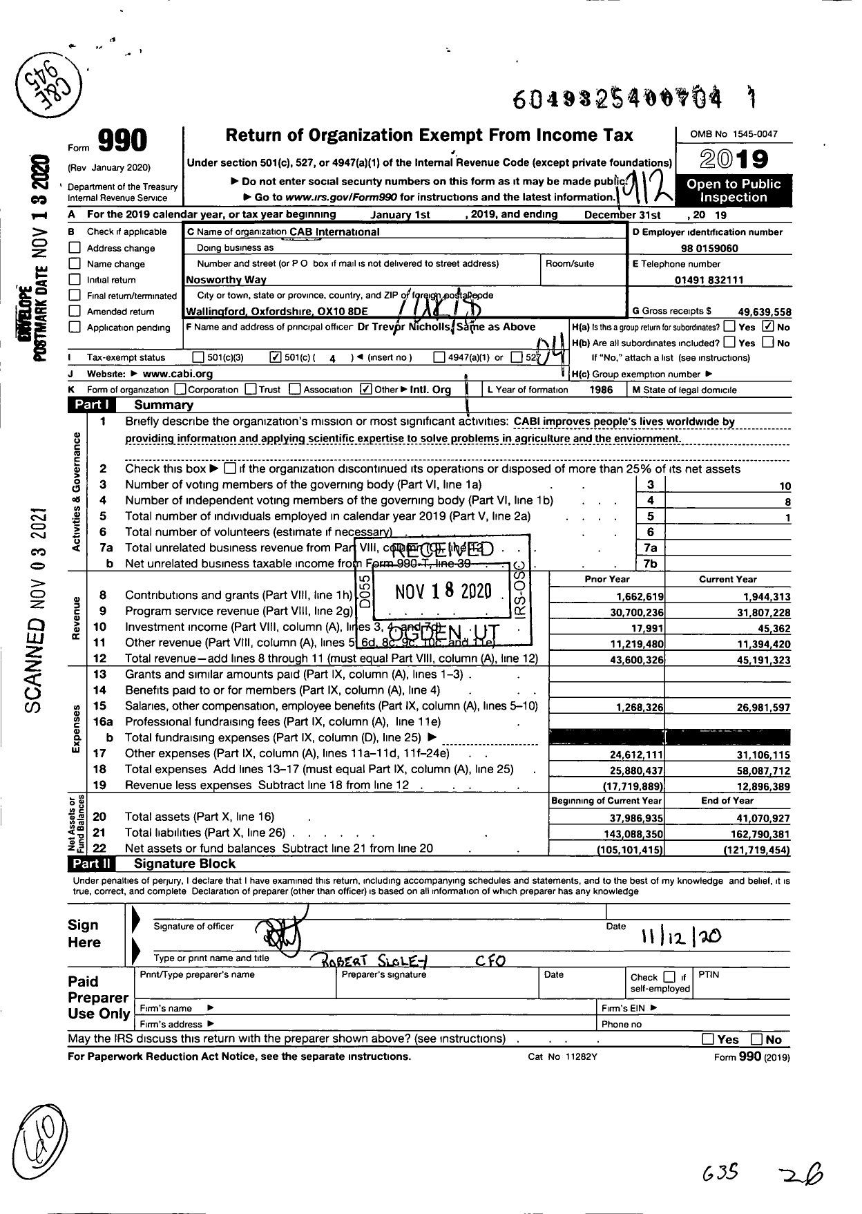 Image of first page of 2019 Form 990O for Cabi