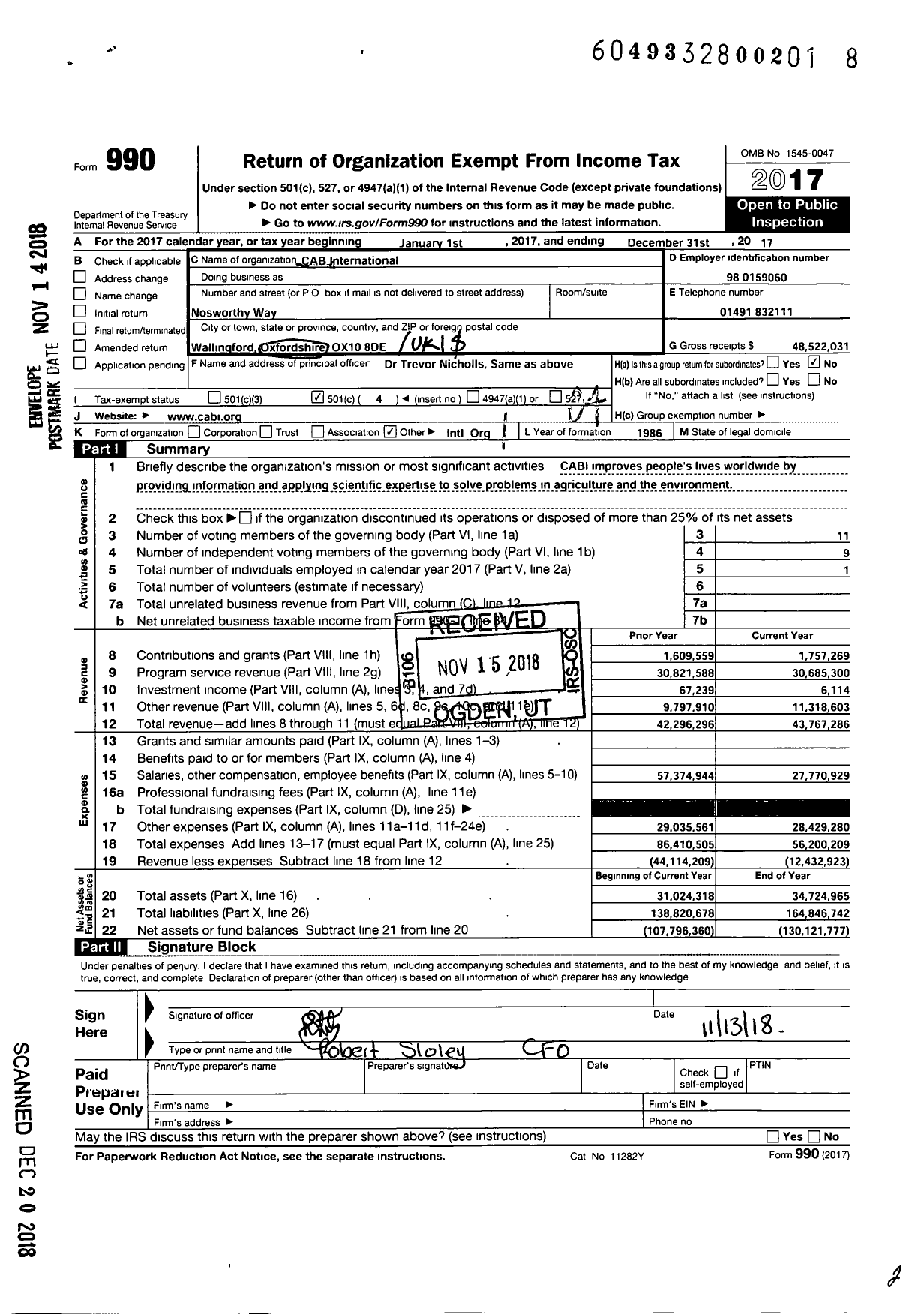 Image of first page of 2017 Form 990O for Cabi