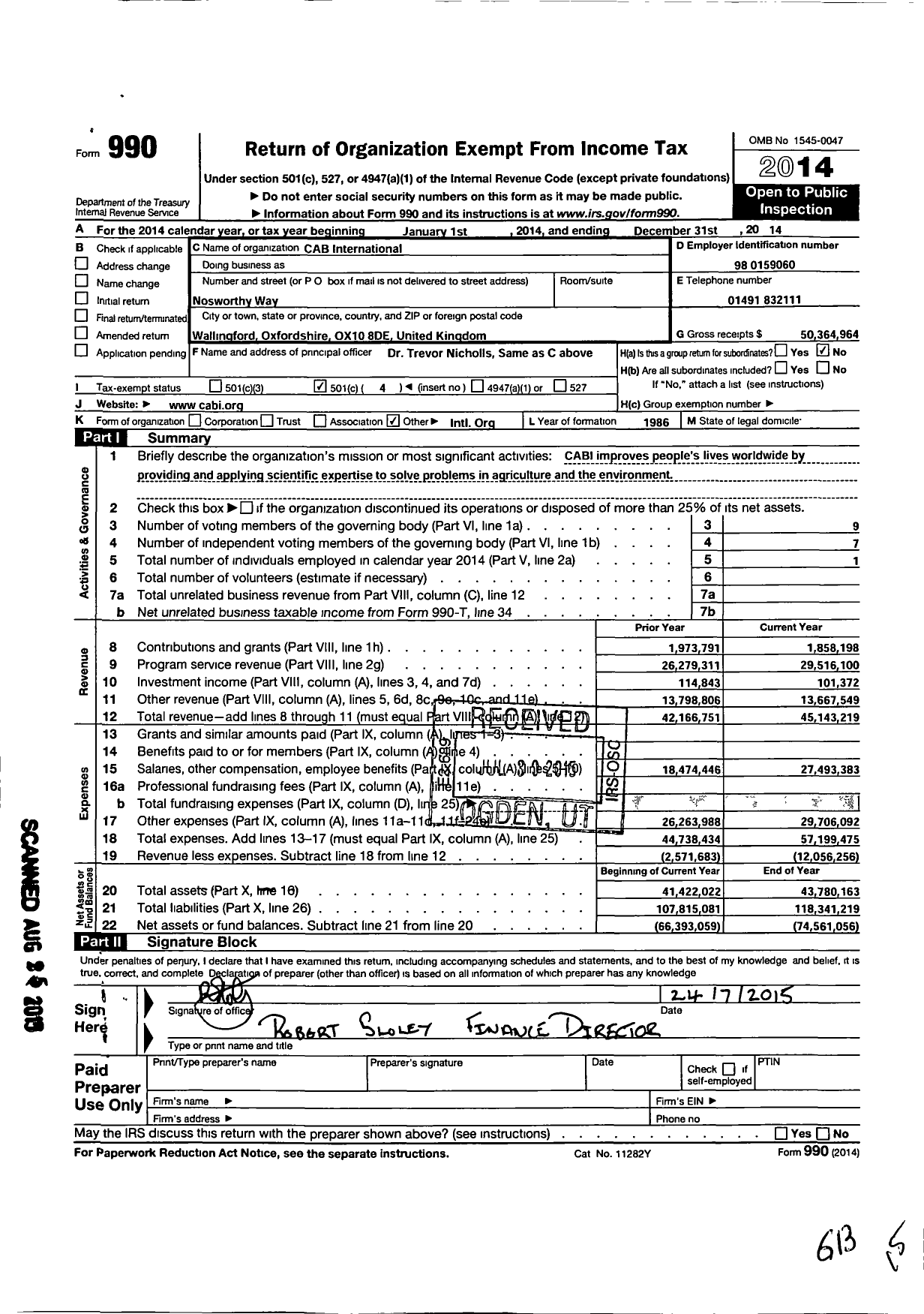 Image of first page of 2014 Form 990O for Cabi
