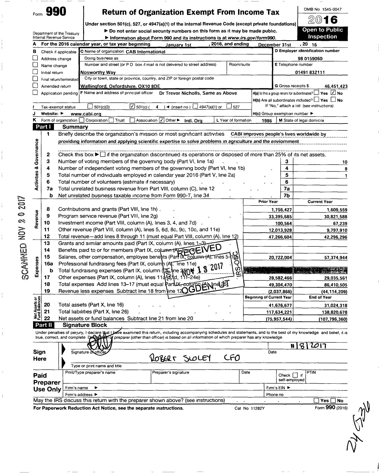Image of first page of 2016 Form 990O for Cabi