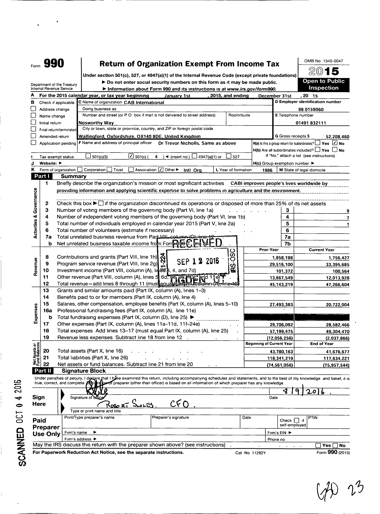 Image of first page of 2015 Form 990O for Cabi