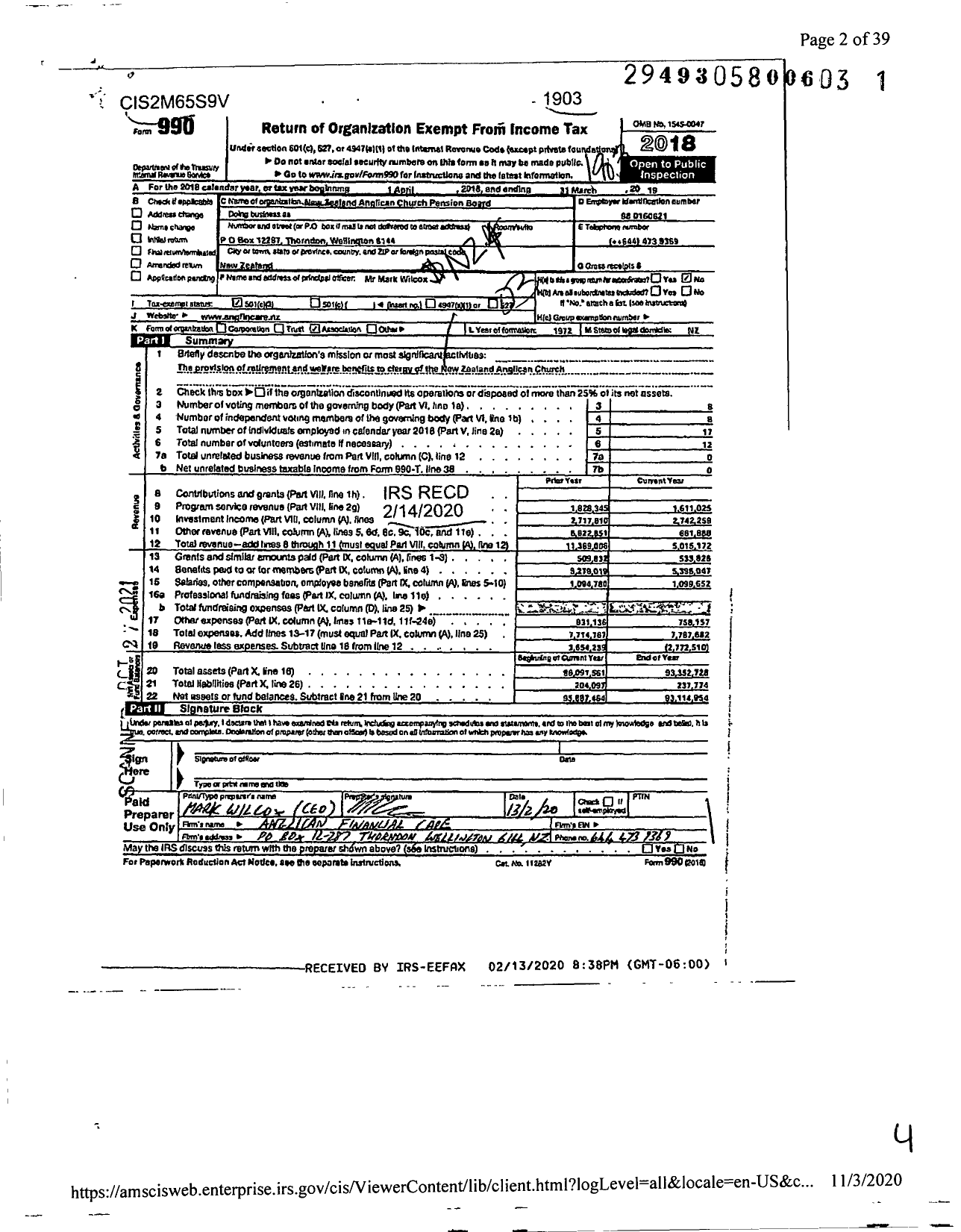 Image of first page of 2018 Form 990 for Anglican Financial Care / Te Maru Mihinare (ACPB)