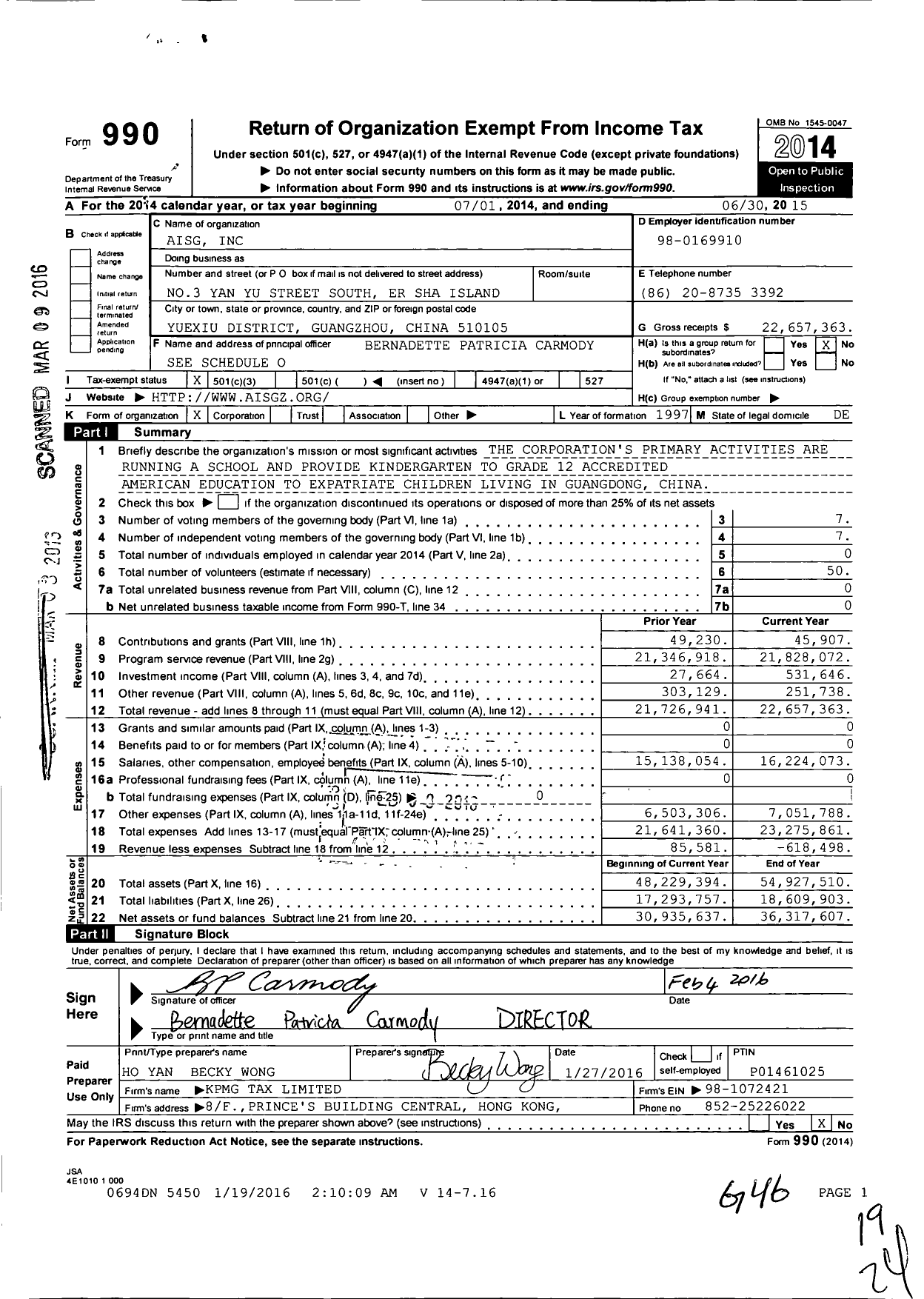 Image of first page of 2014 Form 990 for Aisg