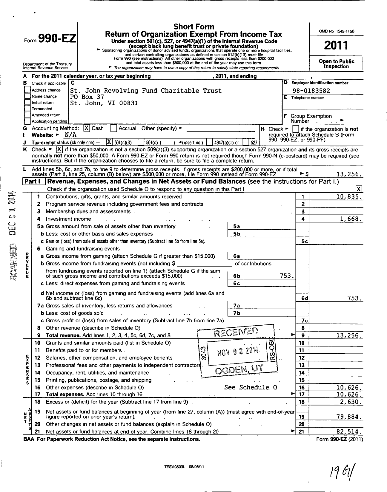 Image of first page of 2011 Form 990EZ for St John Revolving Fund