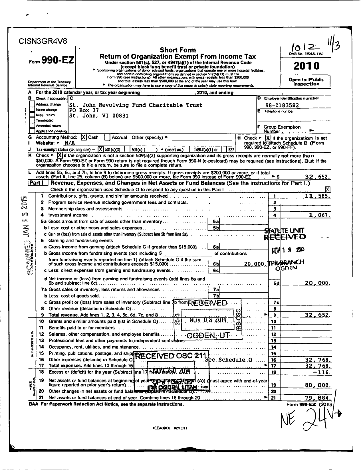 Image of first page of 2010 Form 990EZ for St John Revolving Fund