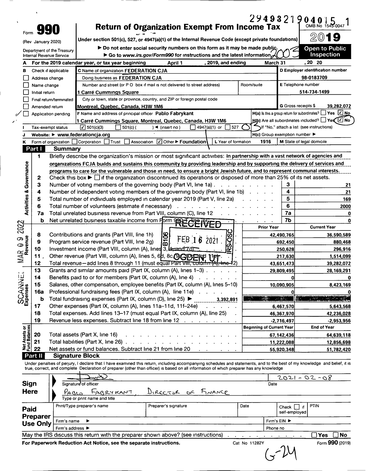 Image of first page of 2019 Form 990 for Federation CJA