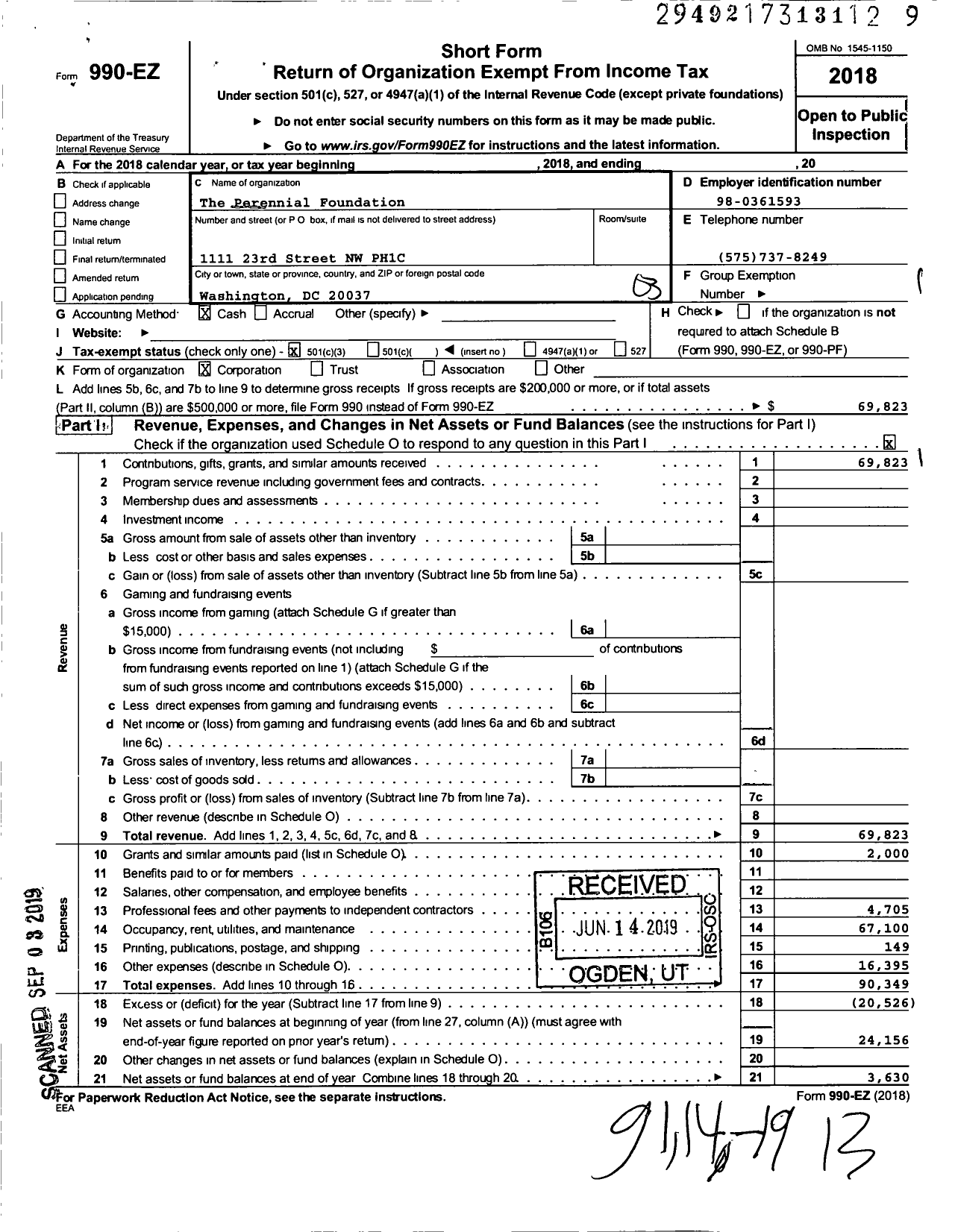 Image of first page of 2018 Form 990EZ for The Perennial Foundation