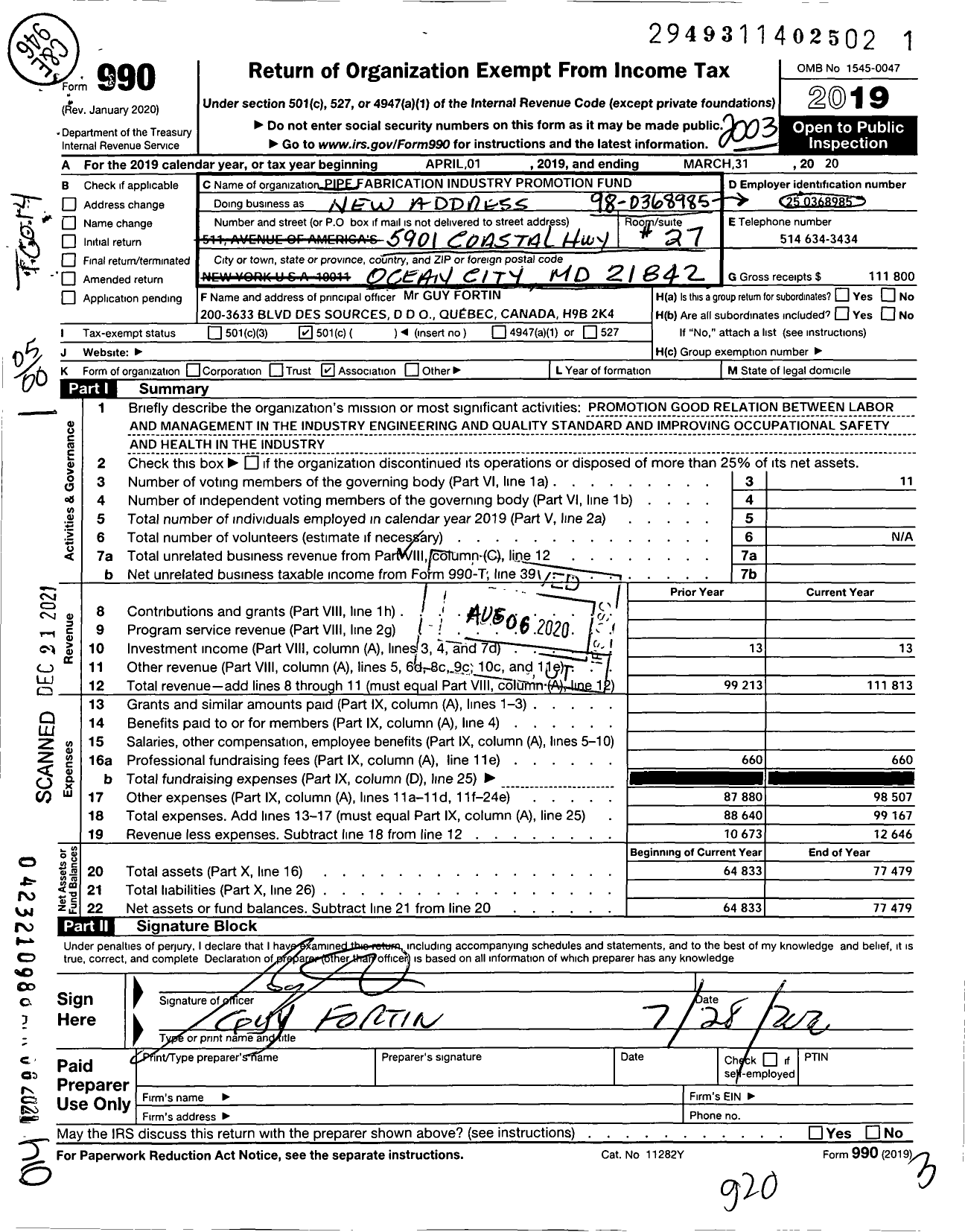 Image of first page of 2019 Form 990O for Pipe Fabrication Industry Promotion Fund