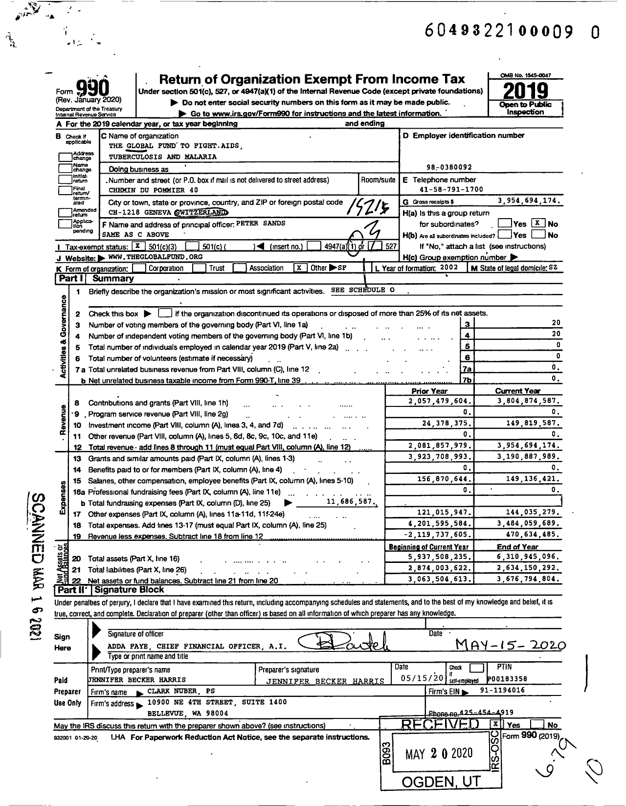 Image of first page of 2019 Form 990 for The Global Fund