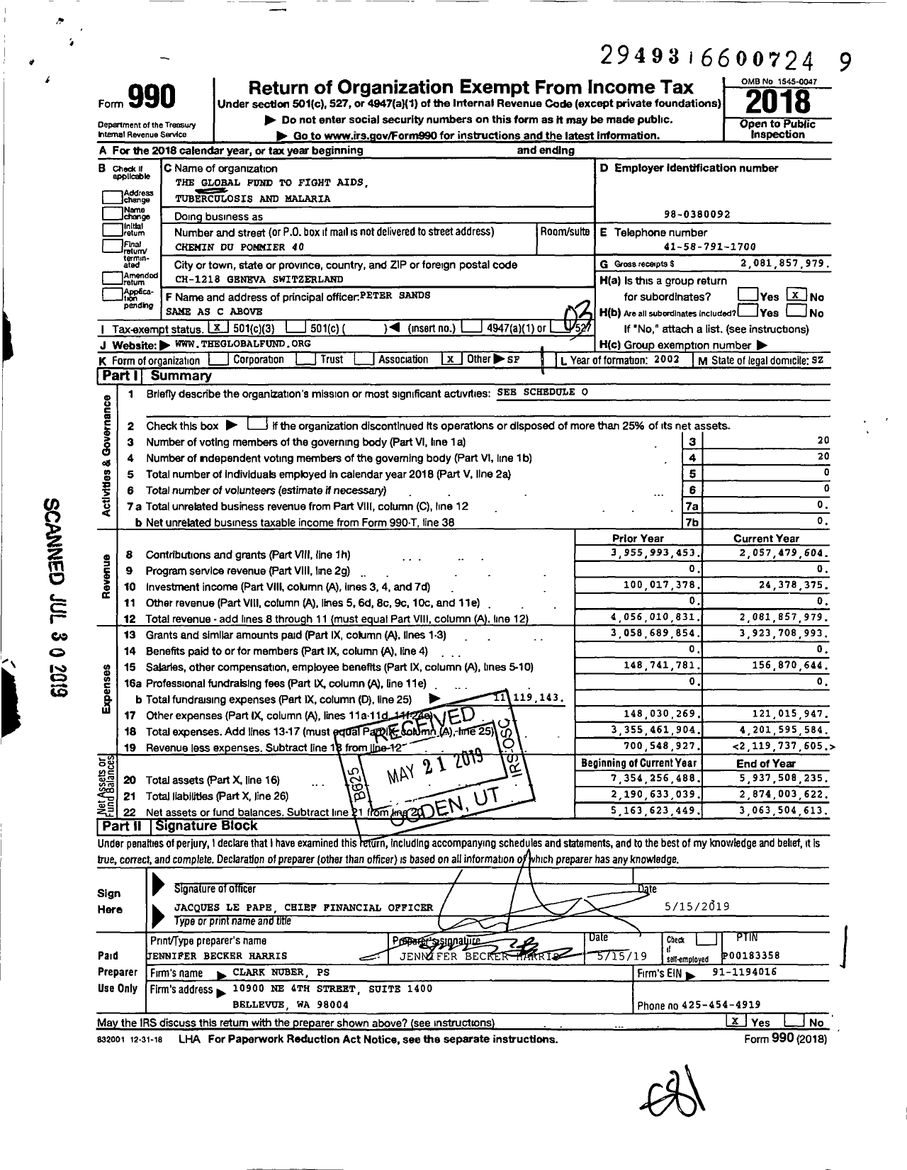 Image of first page of 2018 Form 990 for The Global Fund