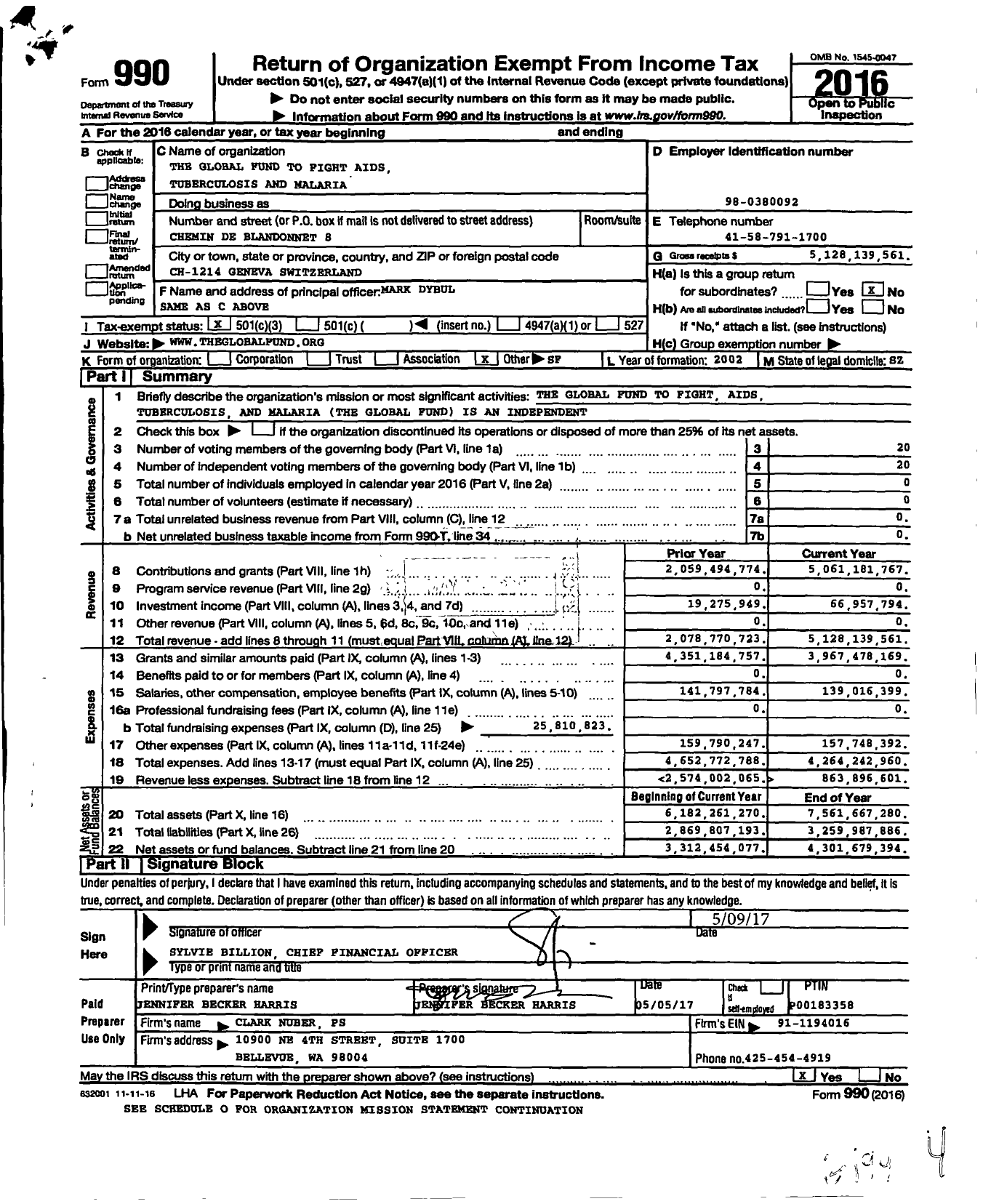 Image of first page of 2016 Form 990 for The Global Fund