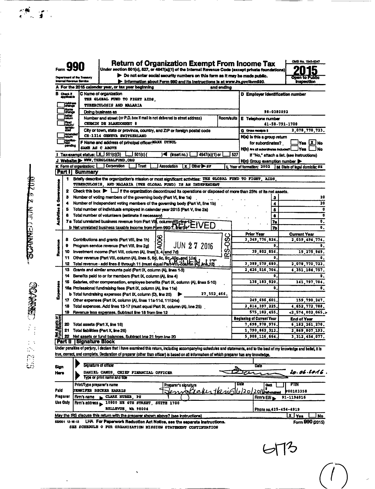 Image of first page of 2015 Form 990 for The Global Fund
