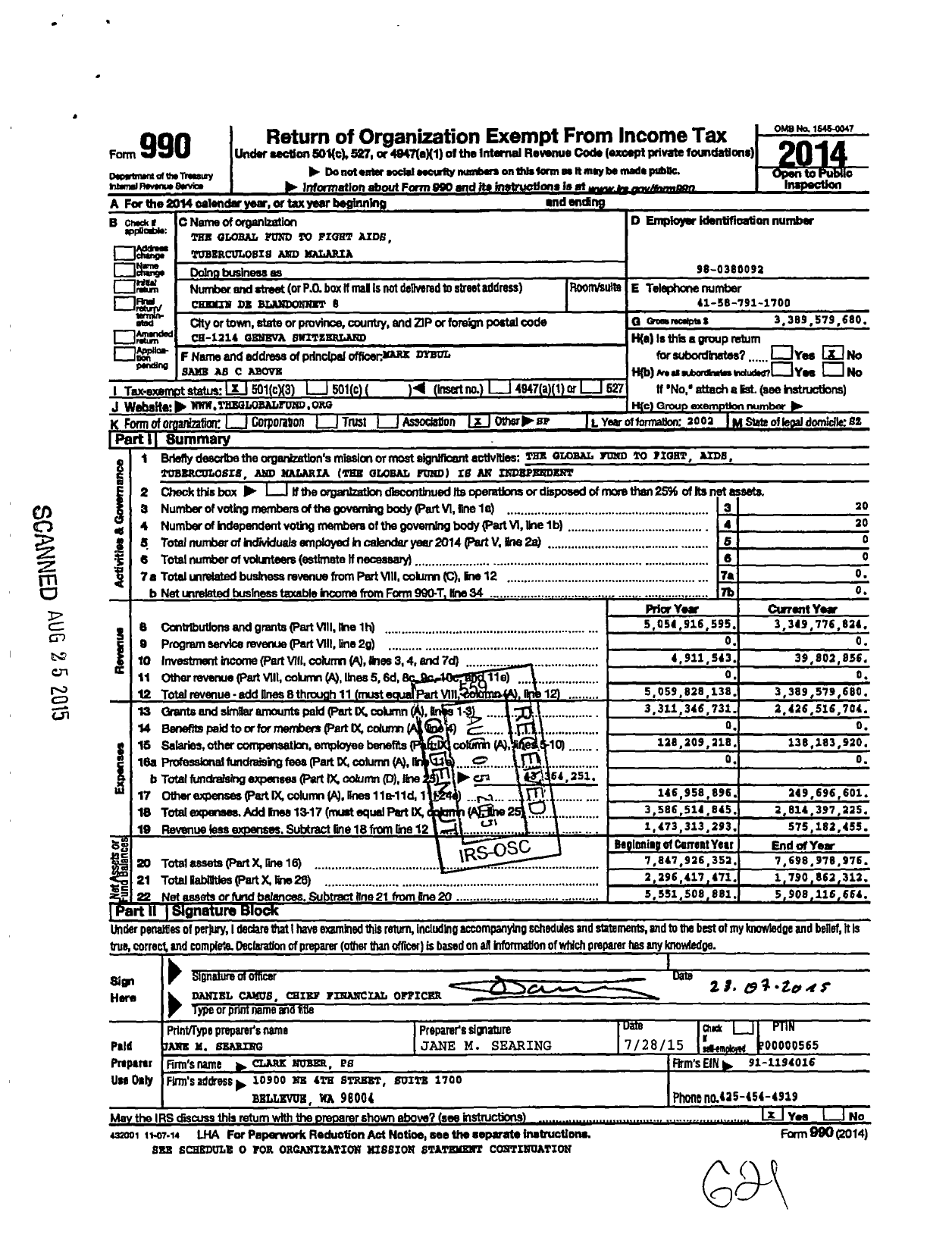 Image of first page of 2014 Form 990 for The Global Fund