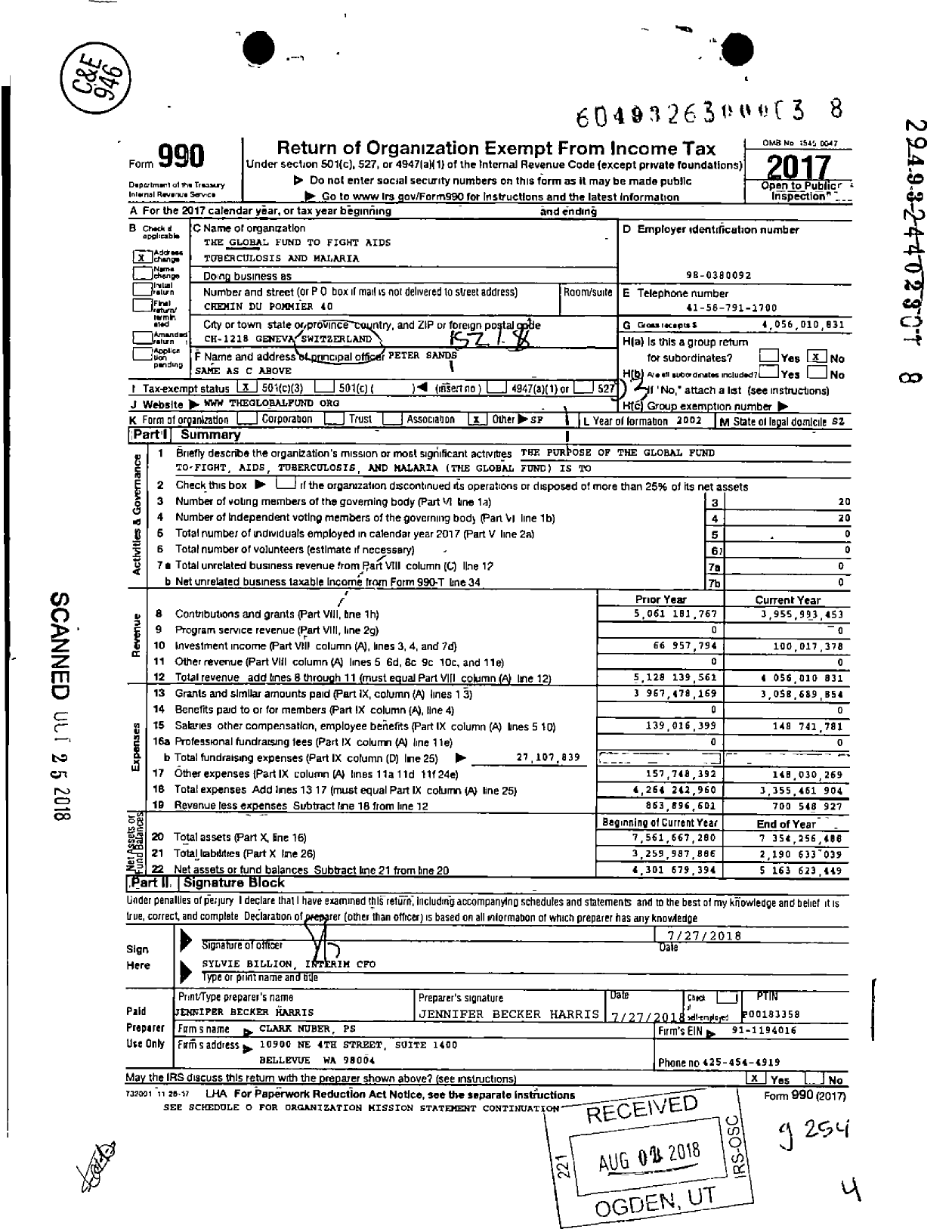 Image of first page of 2017 Form 990 for The Global Fund