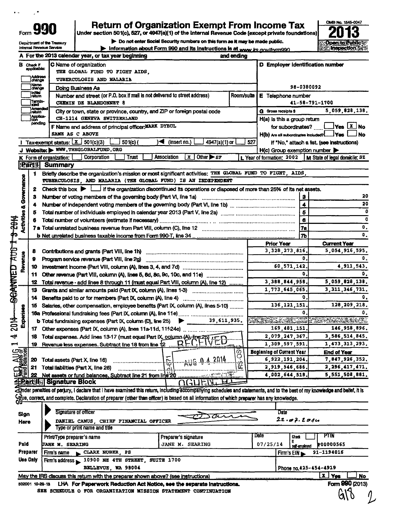 Image of first page of 2013 Form 990 for The Global Fund