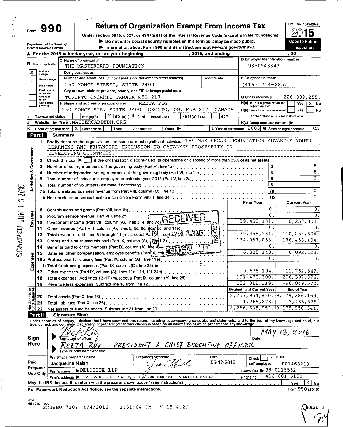 Image of first page of 2015 Form 990O for Mastercard Foundation