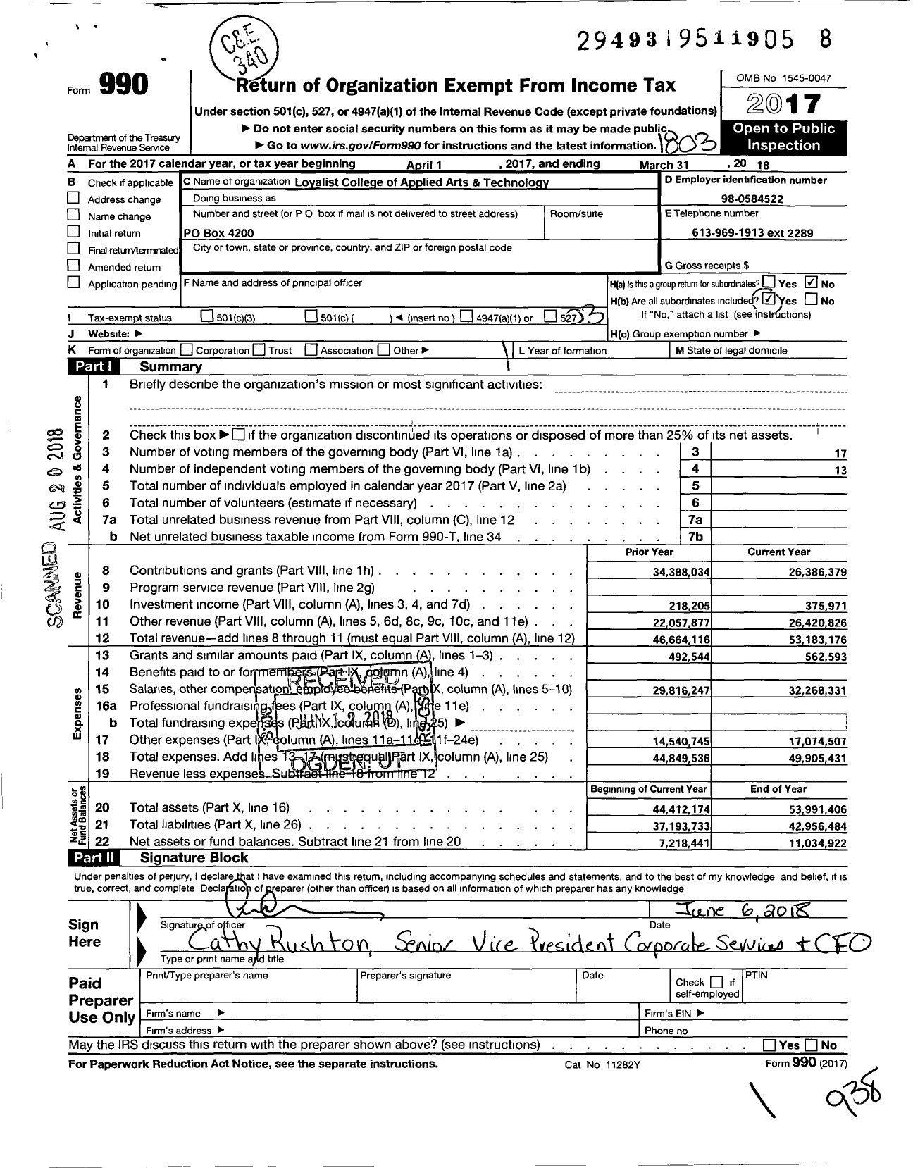 Image of first page of 2017 Form 990 for College