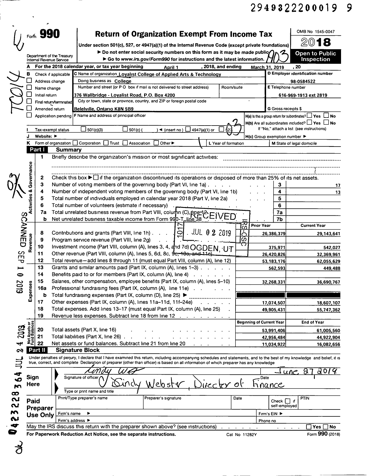 Image of first page of 2018 Form 990 for College