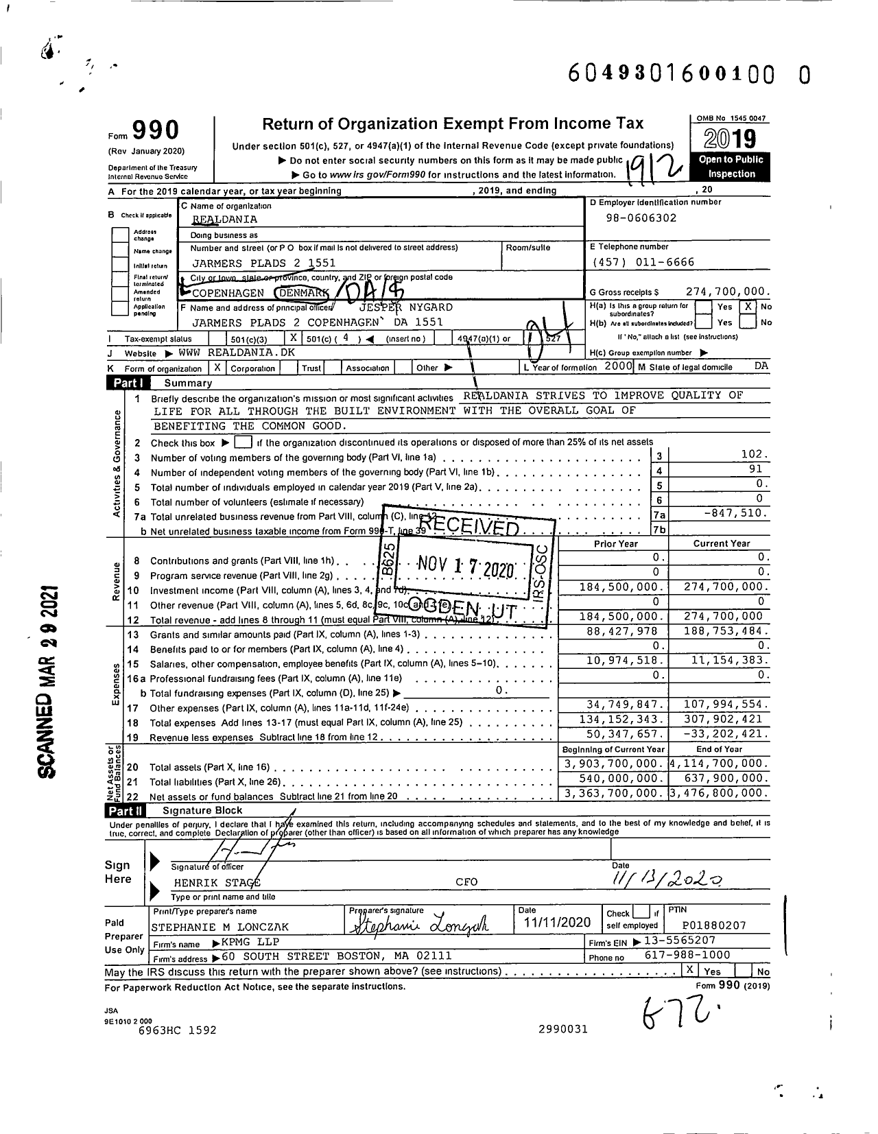 Image of first page of 2019 Form 990O for Realdania