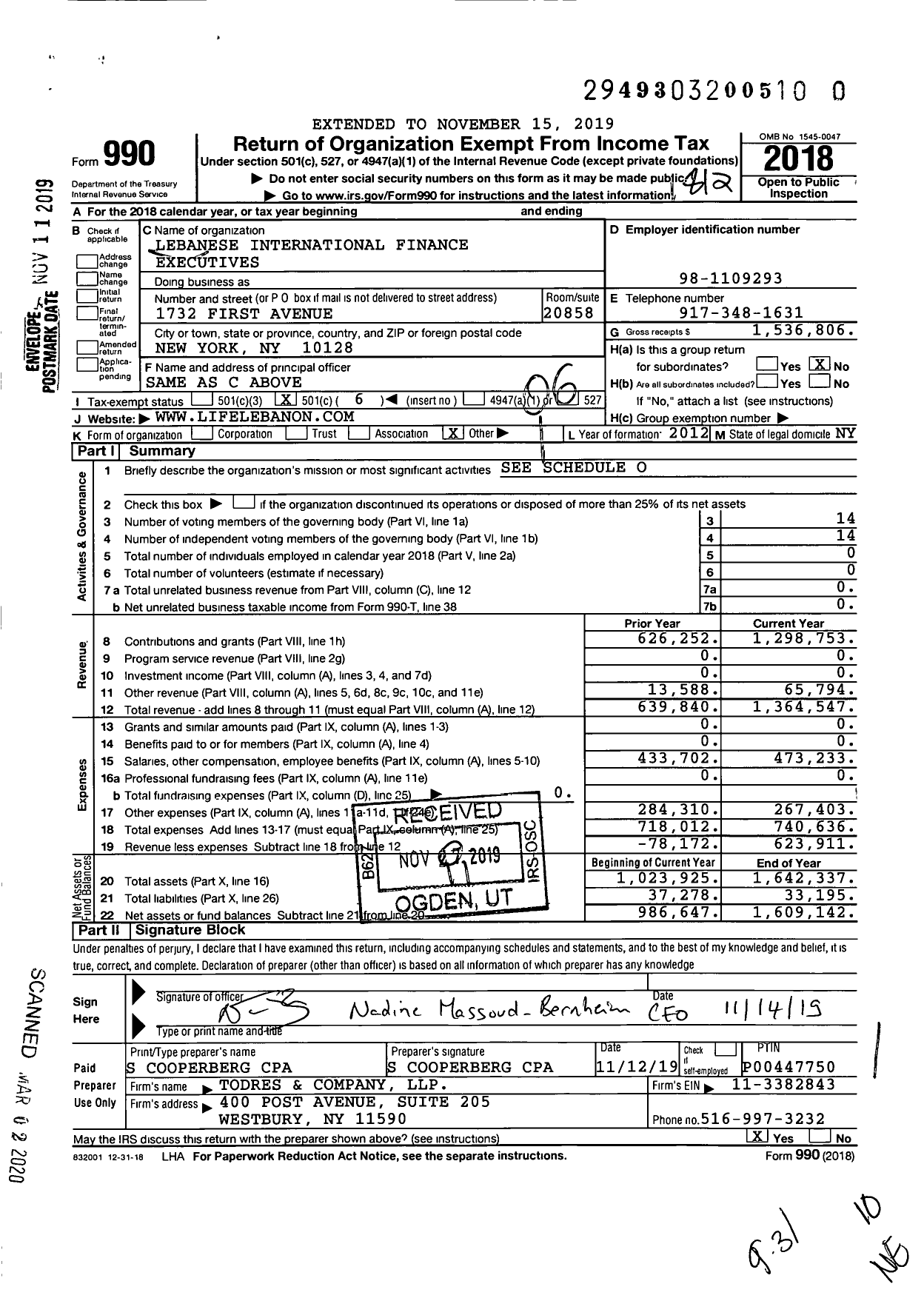 Image of first page of 2018 Form 990O for Lebanese International Finance Executives