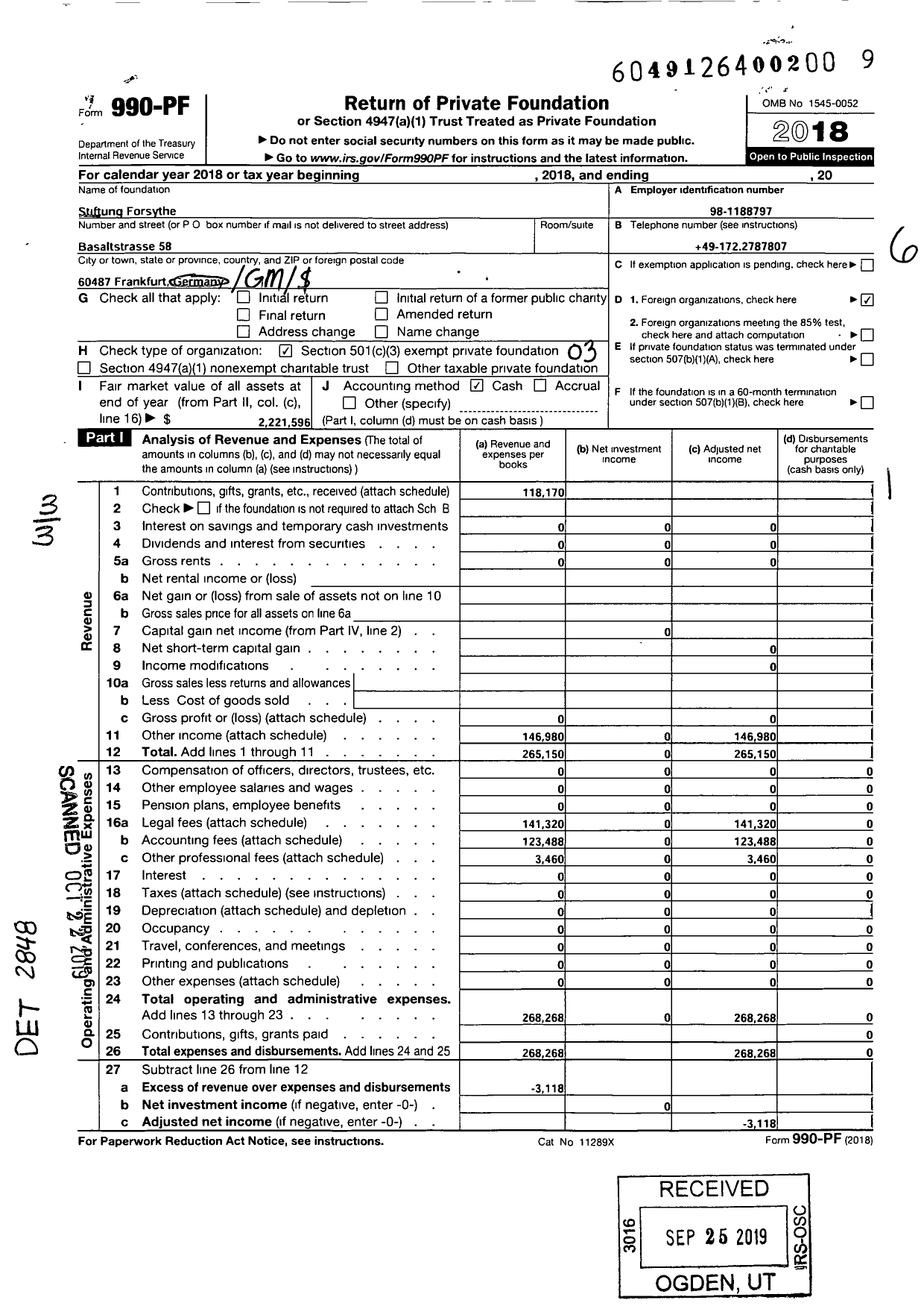 Image of first page of 2018 Form 990PF for Stiftung Forsythe