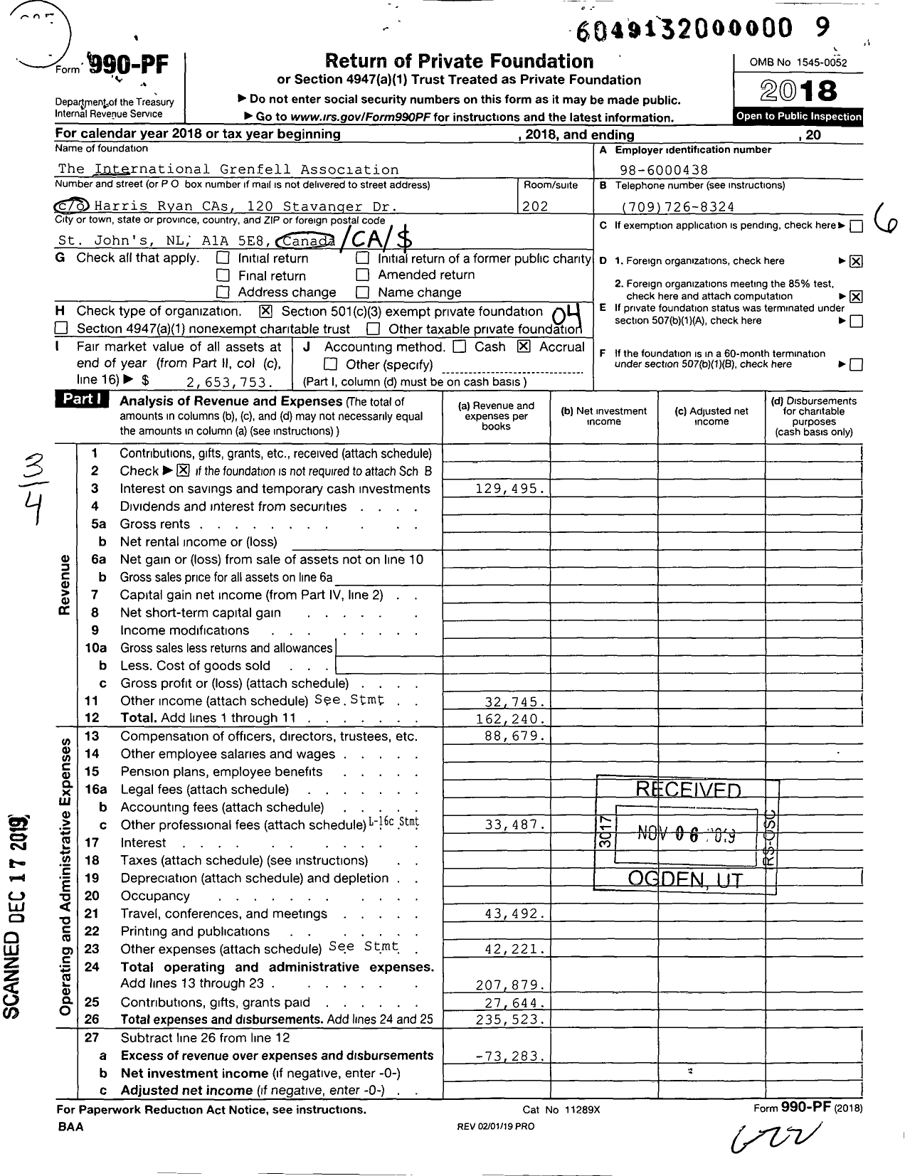 Image of first page of 2018 Form 990PF for The International Grenfell Association