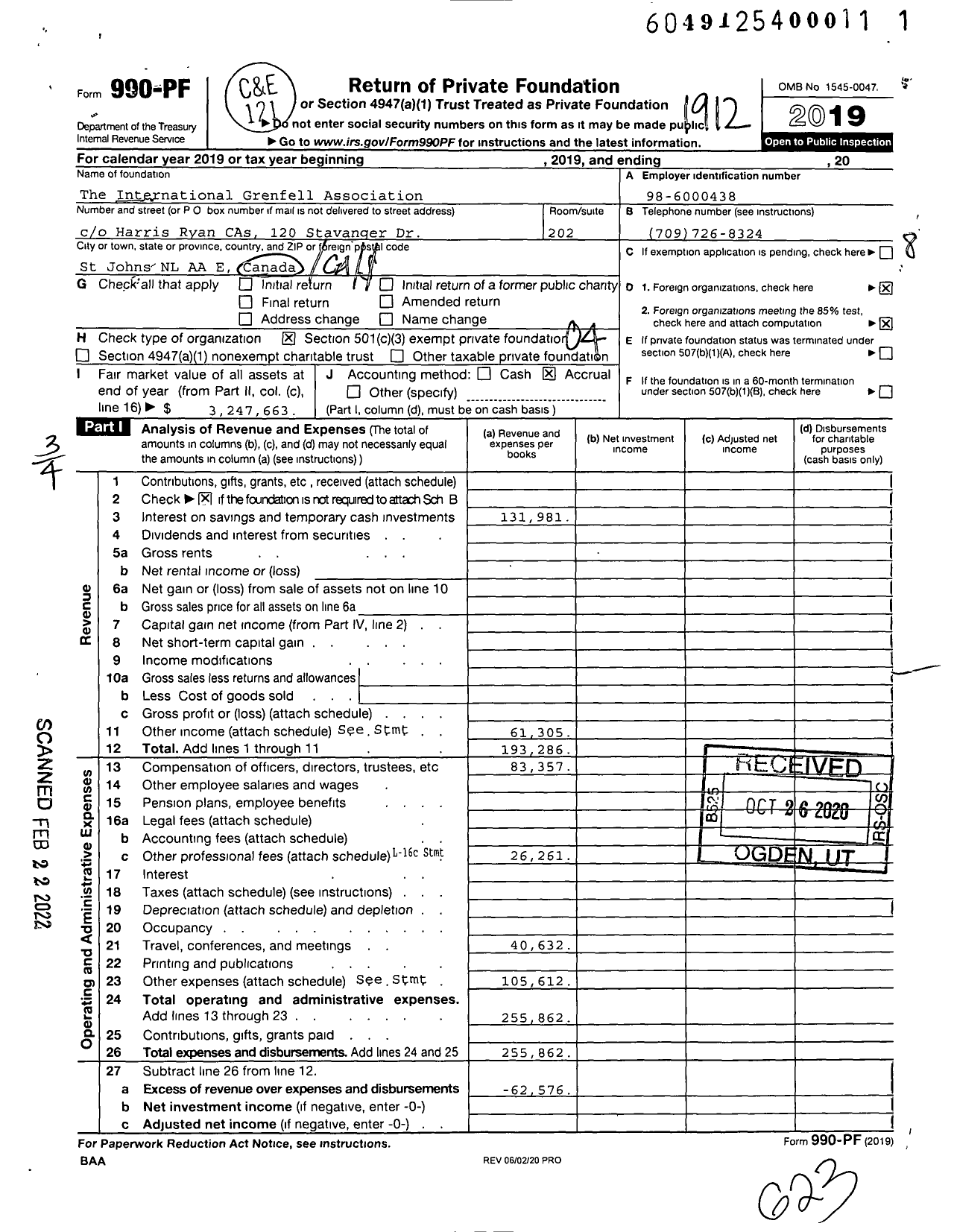 Image of first page of 2019 Form 990PF for The International Grenfell Association