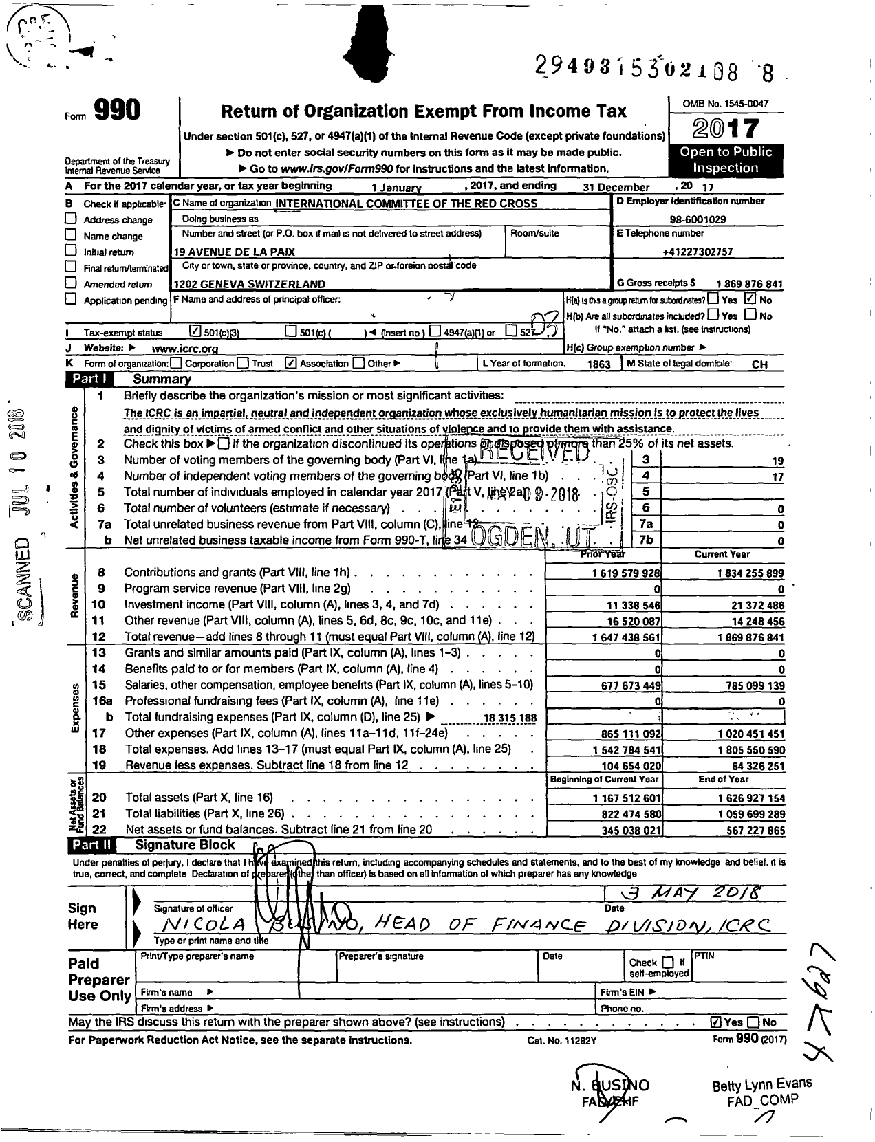 Image of first page of 2017 Form 990 for International Committee of the Red Cross (ICRC)