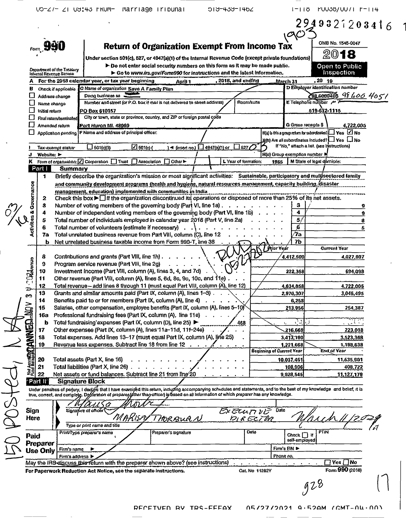 Image of first page of 2018 Form 990 for Save A Family Plan