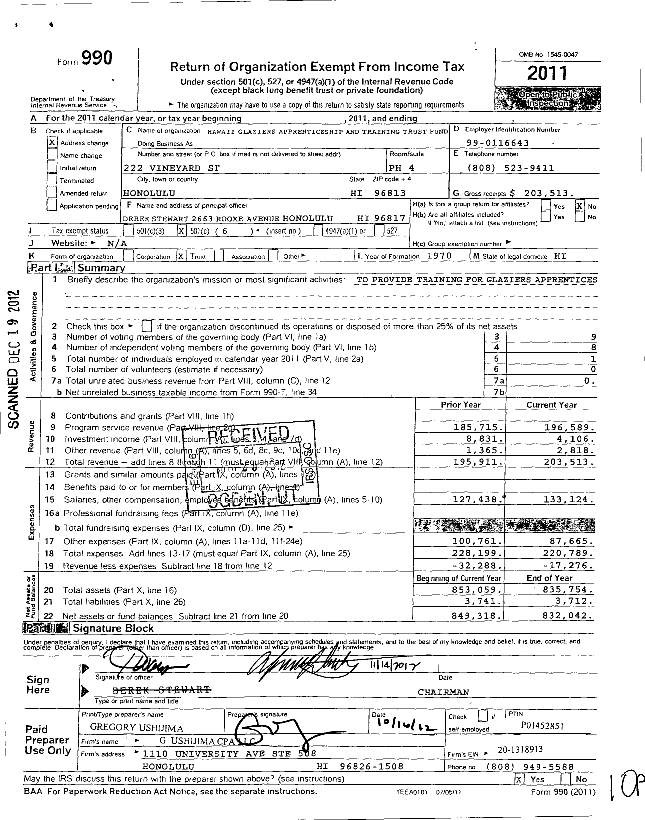 Image of first page of 2011 Form 990O for Hawaii Glaziers Apprenticeship and Training Trust Fund