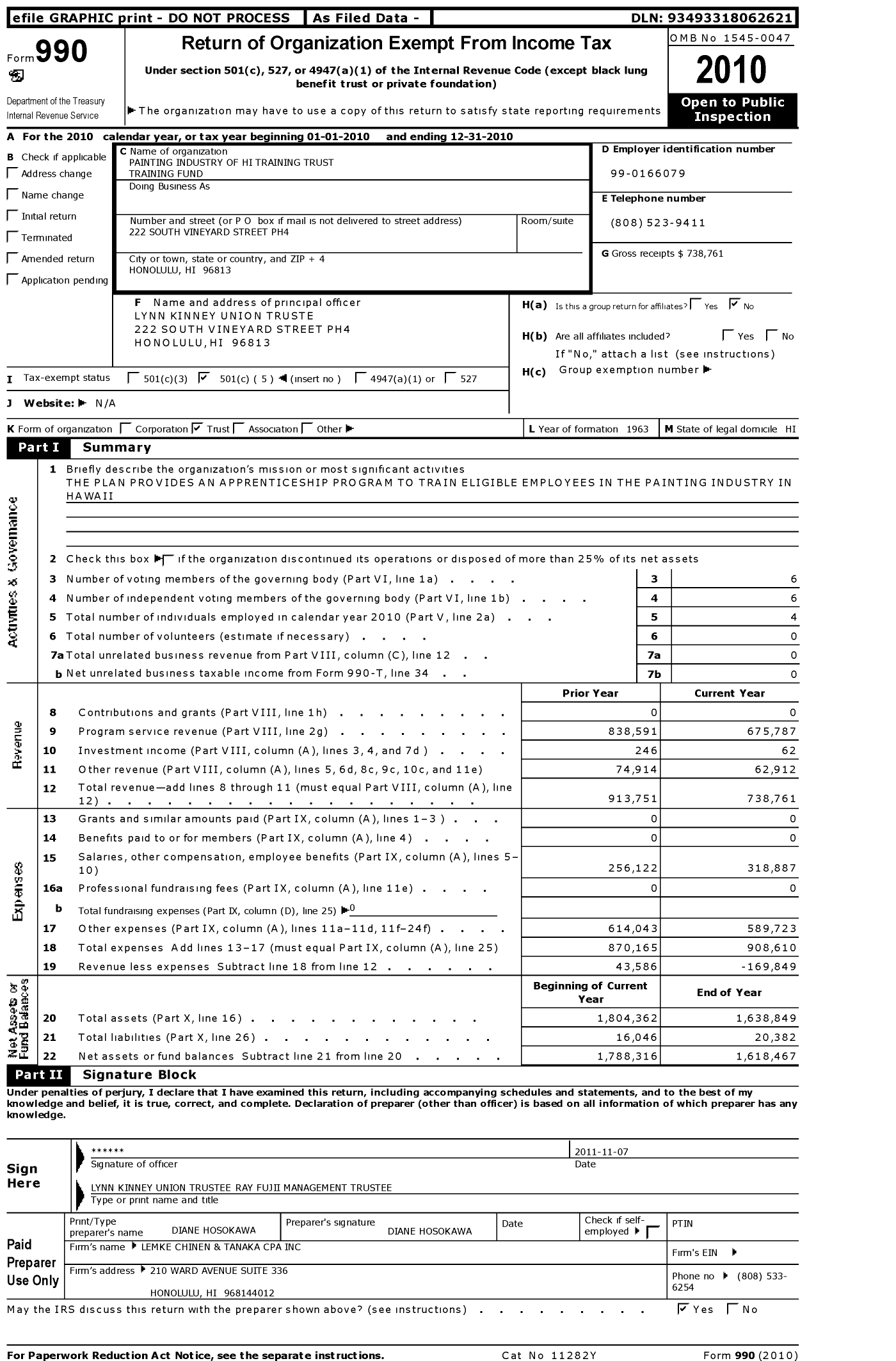 Image of first page of 2010 Form 990O for Painting Industry of Hi Training Trust Training Fund