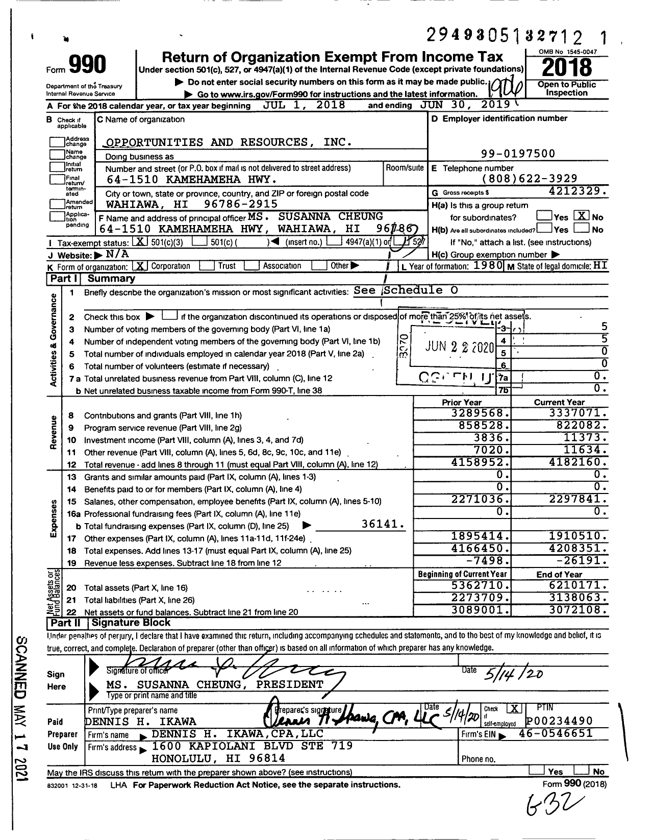 Image of first page of 2018 Form 990 for Opportunities and Resources