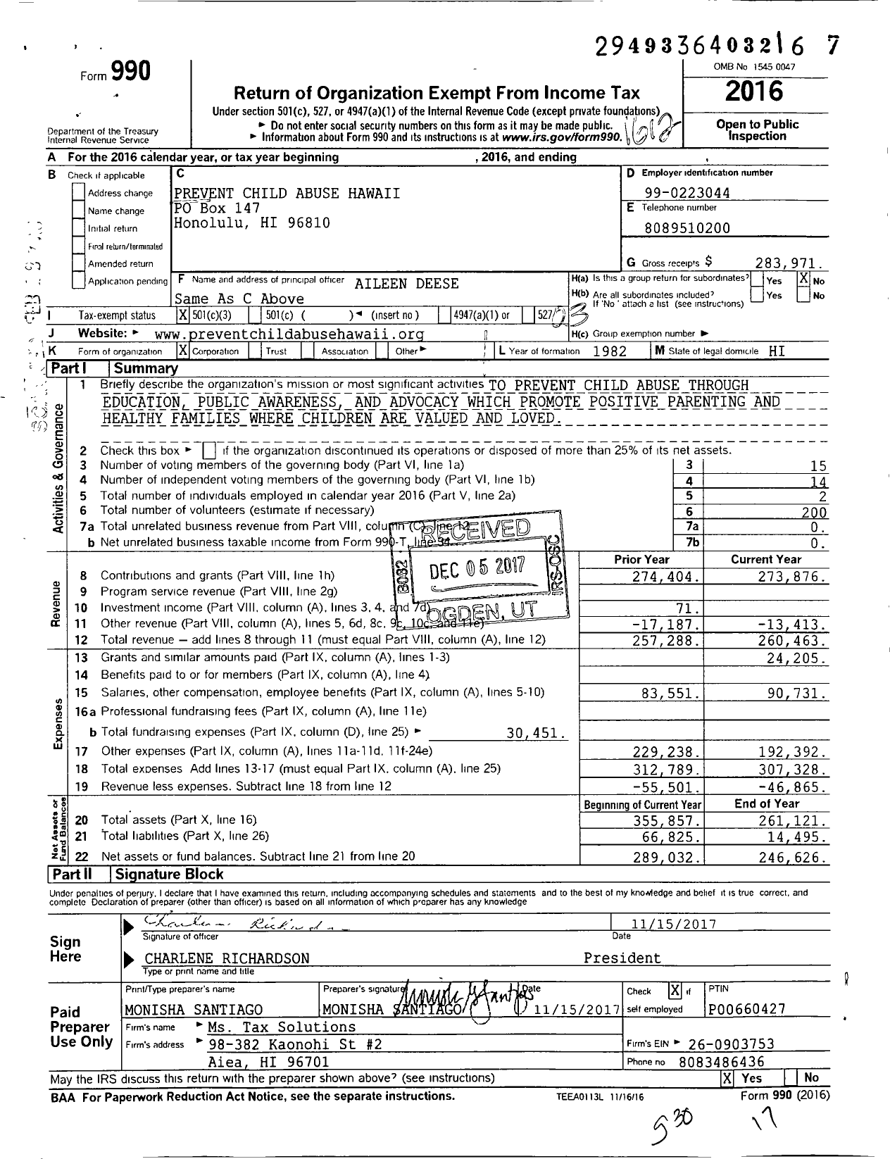 Image of first page of 2016 Form 990 for Keiki Circles of Love Hawaii