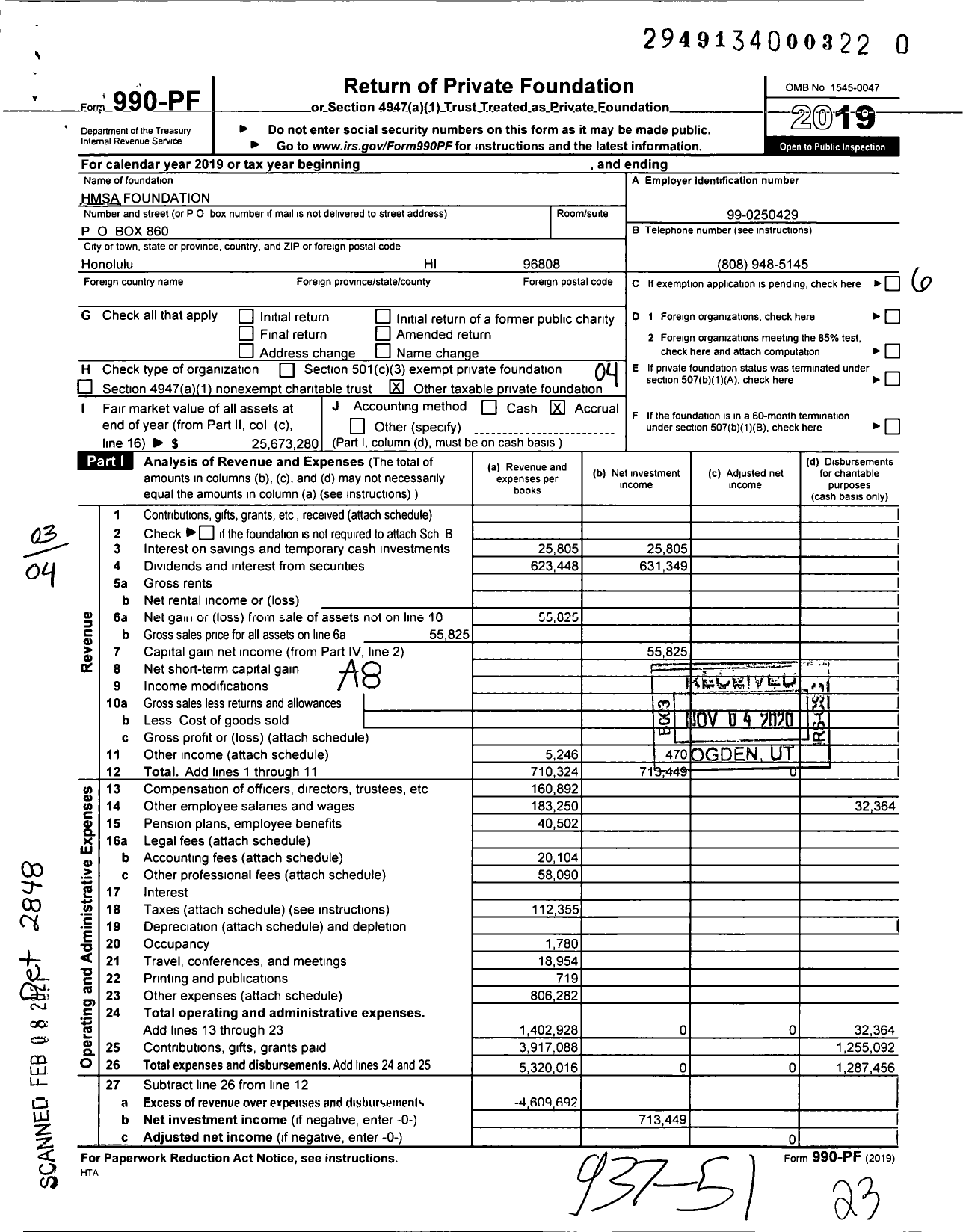 Image of first page of 2019 Form 990PF for HMSA Foundation