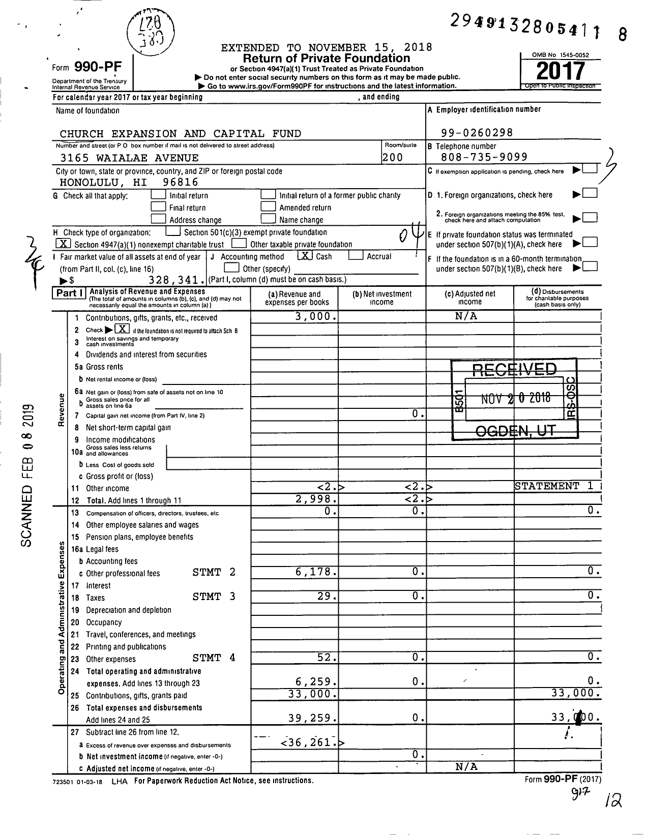 Image of first page of 2017 Form 990PF for Church Expansion and Capital Fund